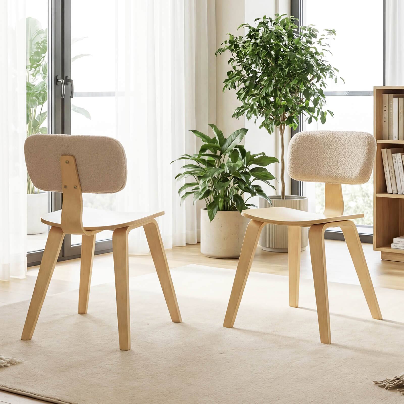 Alt View 3. Costway - Costway Dining Chairs Set of 2 with Teddy Velvet Padded Backrest Ergonomic Seat for Kitchen - Beige & Natural.