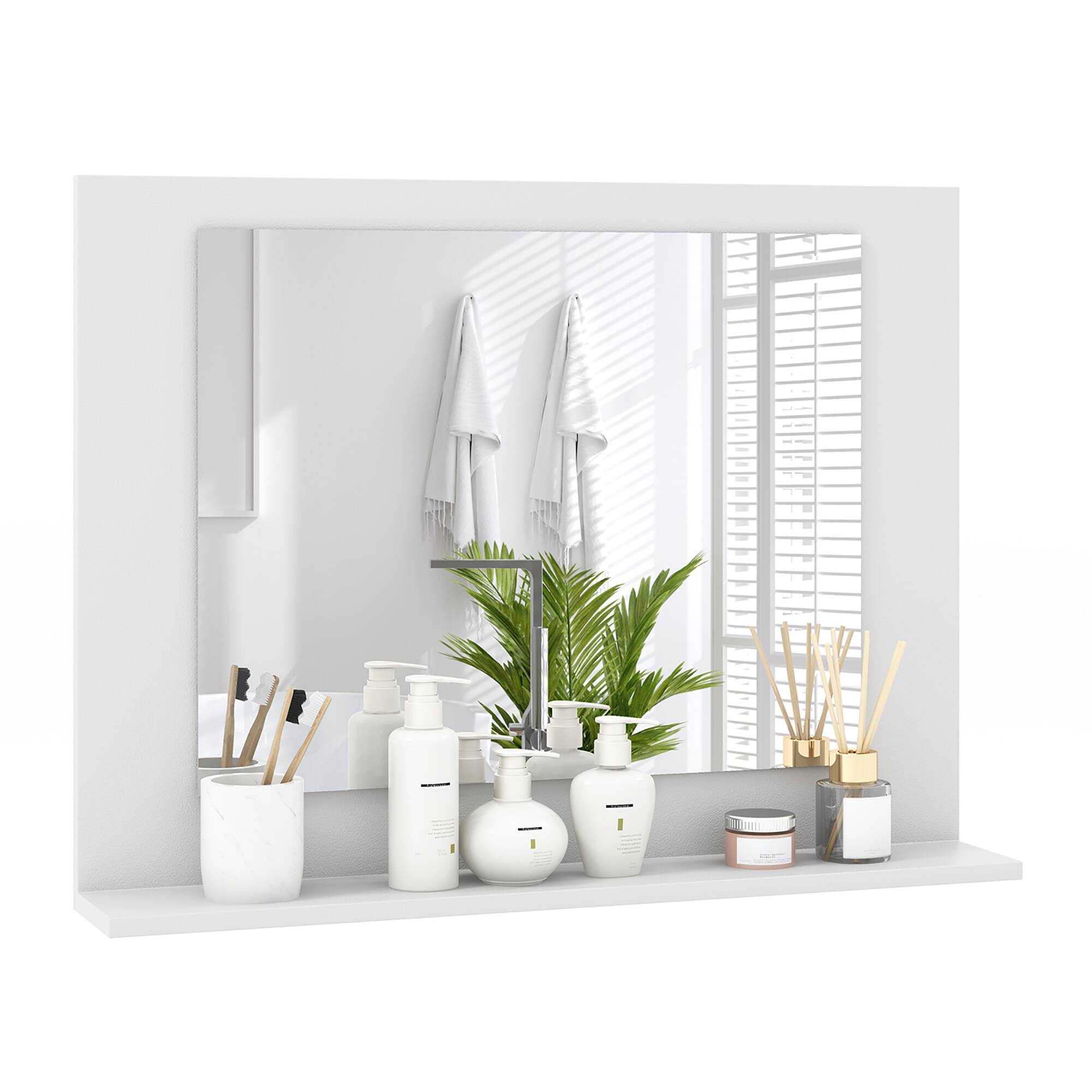 Alt View 8. Gymax - Gymax Bathroom Mirror w/ Shelf 23.5'' x 17.5'' Rectangle Wood Frame Vanity Mirror White - White.