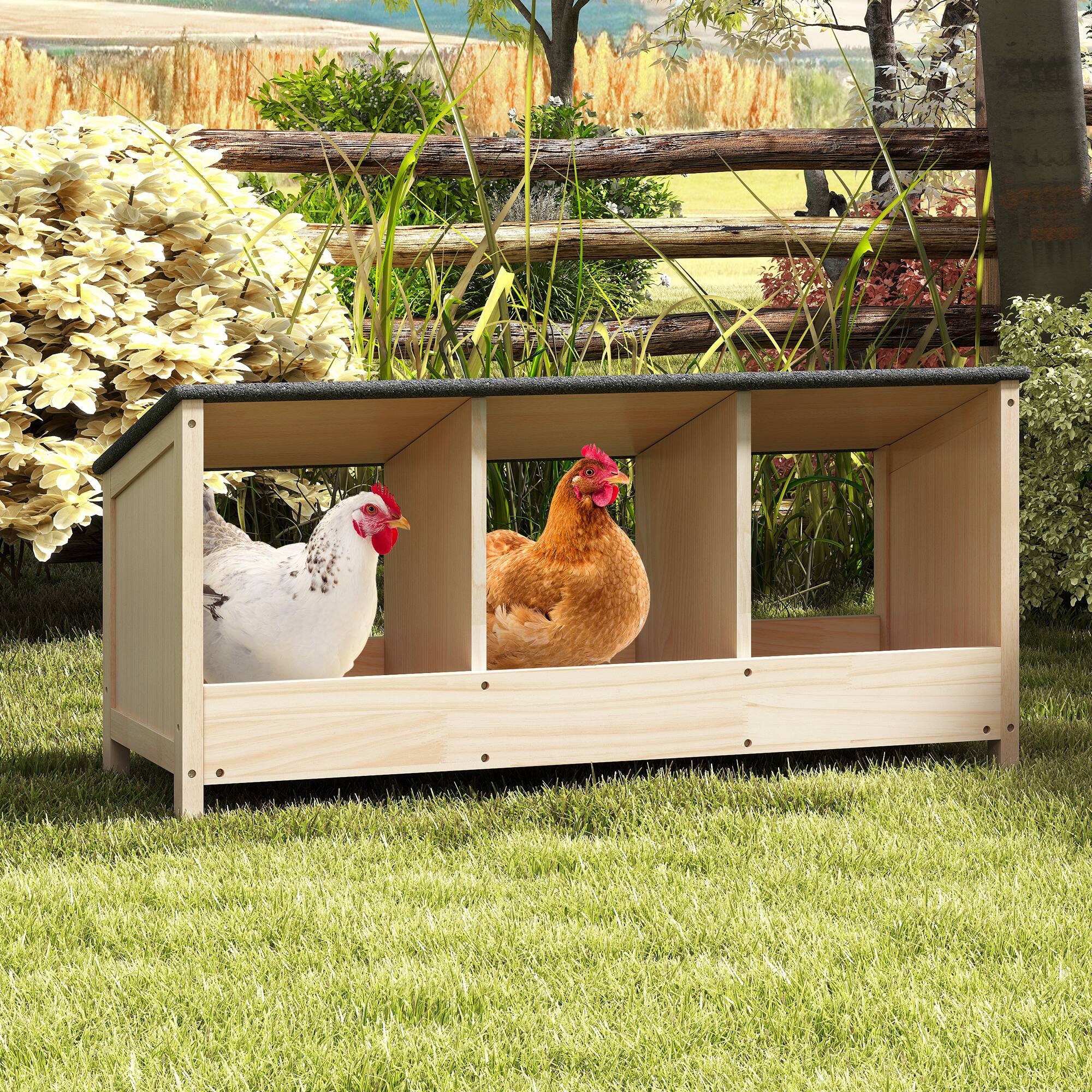 Angle. Boyel Living - Natural Wood Color Chicken Coop with Waterproof Roof and 3 Nest Areas with Pine WoodandAsphalt - Brown.