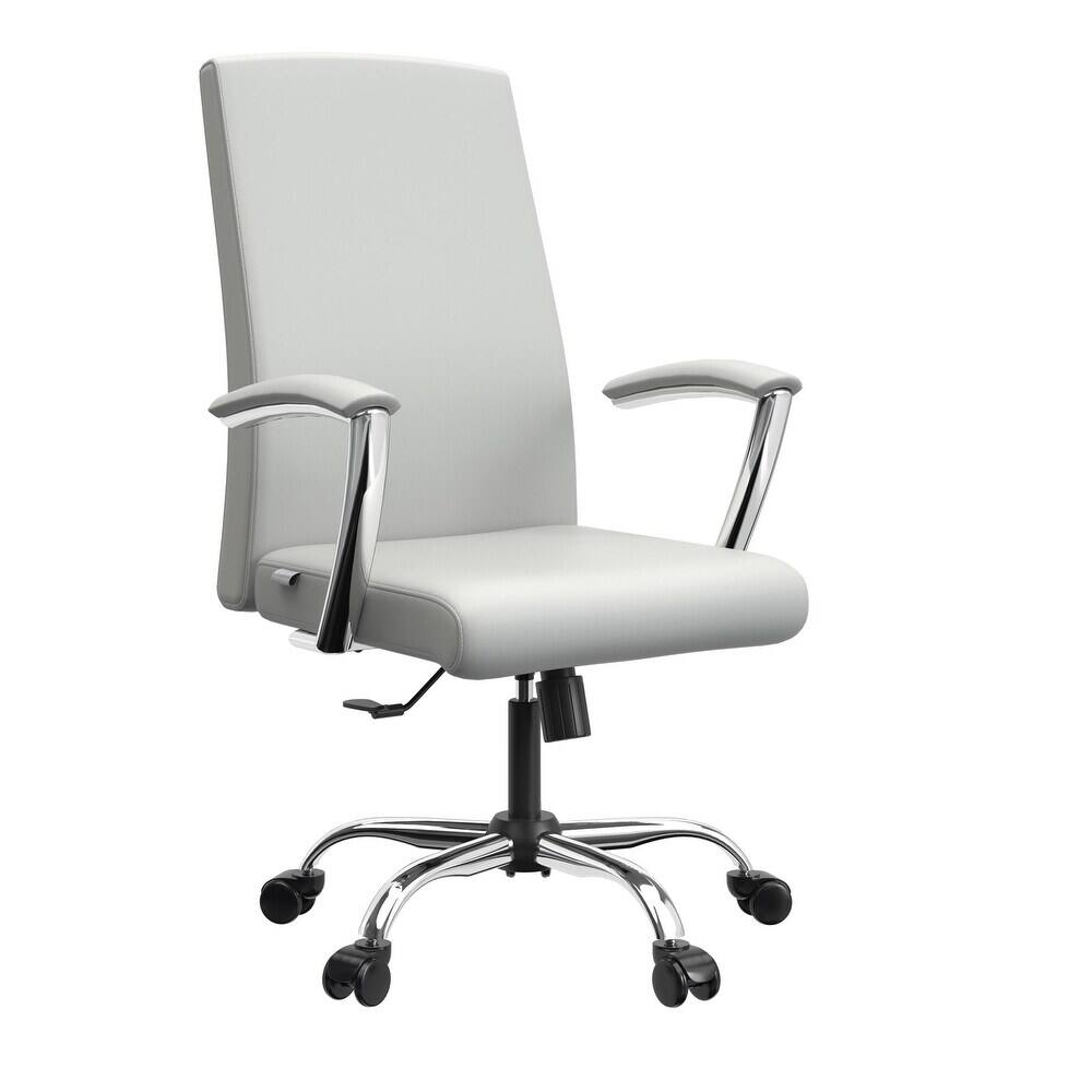 Front. LeisureMod - Evander Adjustable High-Back Office Chair Upholstered Leather Seat with Swivel and Tilt Ergonomic Desk Chair - White.