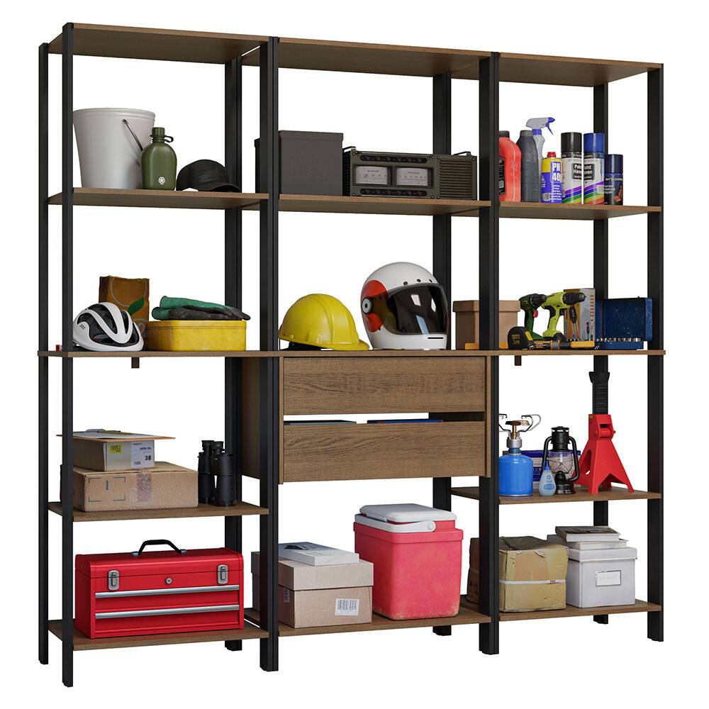 Angle. Madesa - Madesa Garage Storage Rack with 2 Drawers and Open Shelves 74"L - Black/Brown - Rustic/Black.
