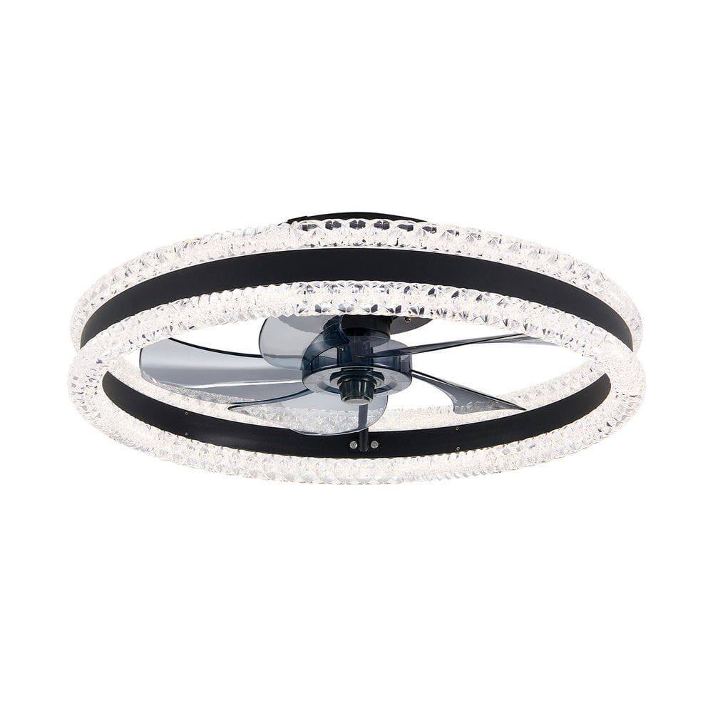 Angle. Kadyn - 20" Luxury Double Ring LED Ceiling Fan with Light – Modern Flush Mount Design, Hidden Blades, Dimmable Lighting, Black - Black.