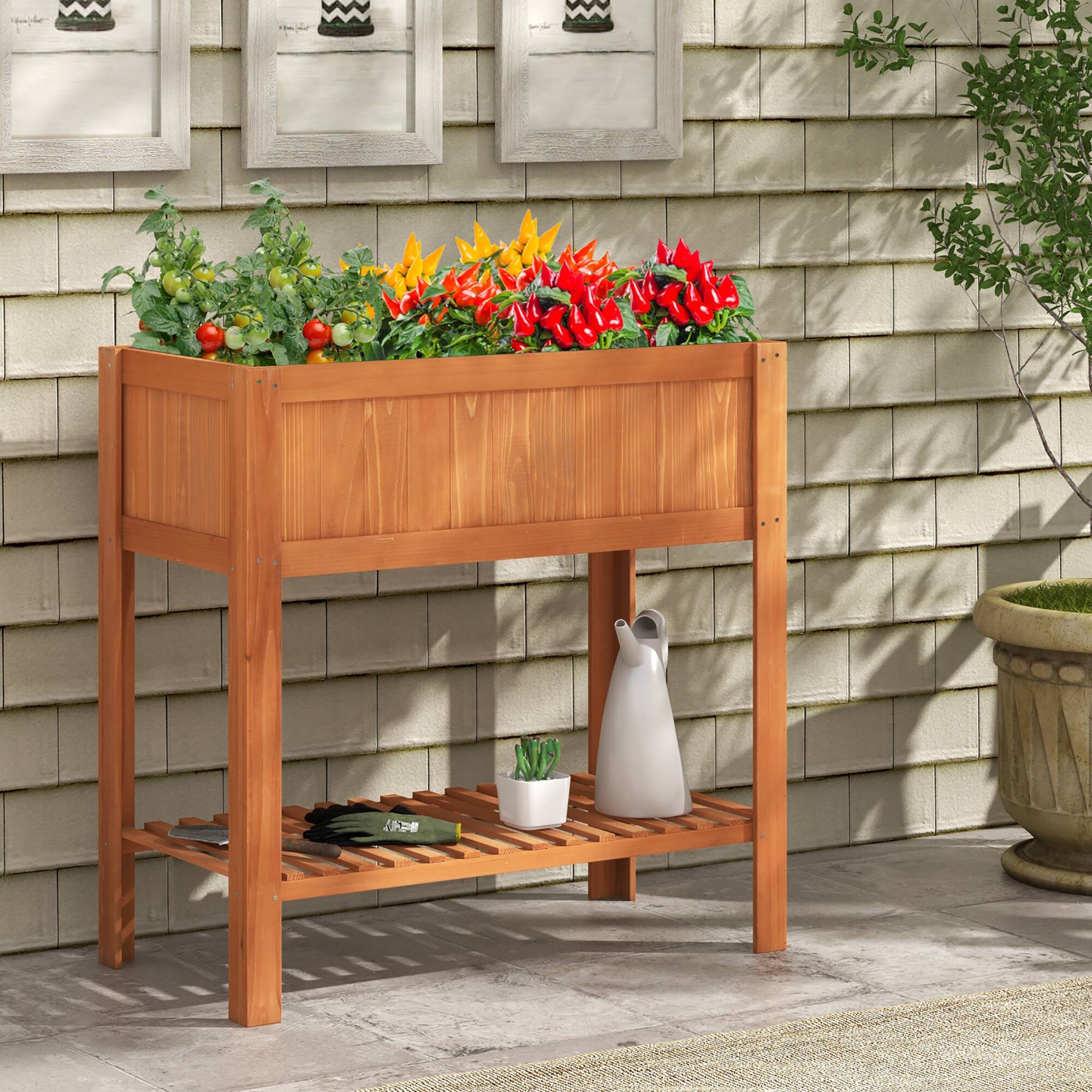 Alt View 1. Gymax - Gymax Raised Garden Bed 39'' L x 19.5'' W x 39'' H Fir Wood Planter Box w/ Bottom Storage Shelf - Reddish Brown.