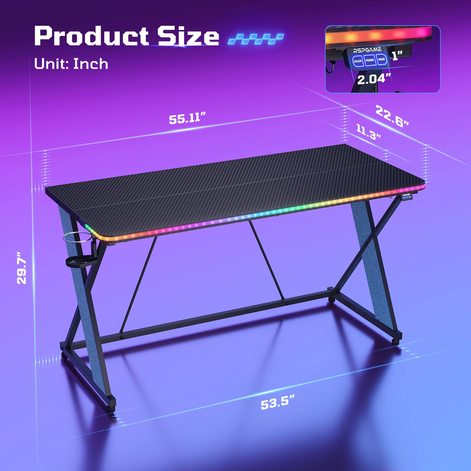 Product Size  
Unit: Inch  
55.11"  
22.6"  
11.3"  
29.7"  
53.5"