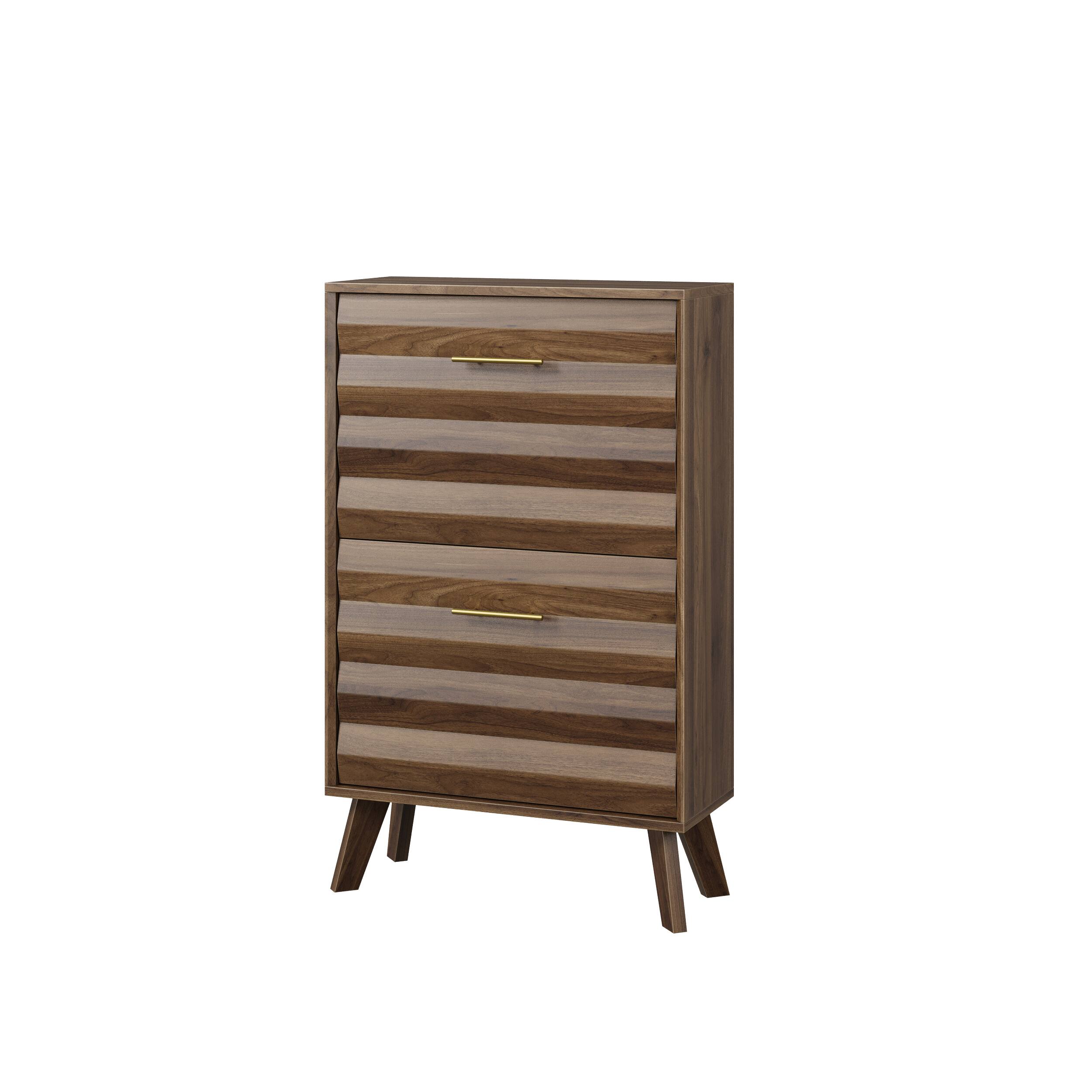 Alt View 5. MERAVOM - Shoe Cabinet with 2 Flip Drawers, Narrow Shoe Cabinet, Freestanding Shoe Organizer with Adjustable Shelves for Hallway - Brown.