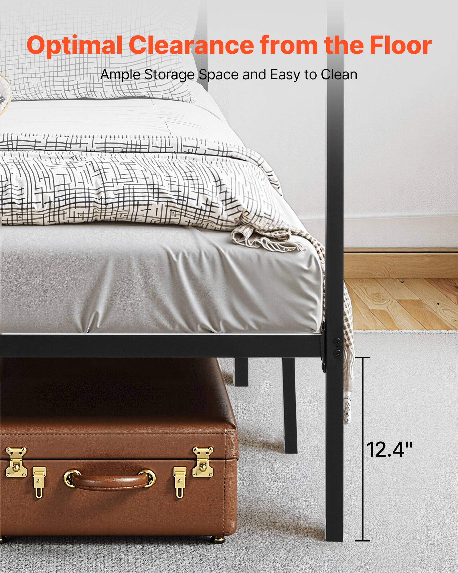 Optimal Clearance from the Floor  
Ample Storage Space and Easy to Clean  

12.4"