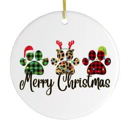 OrnamentallyYou - Cat Paw Plaid Prints Merry Christmas Ornament Circle Version - Multi-colored
