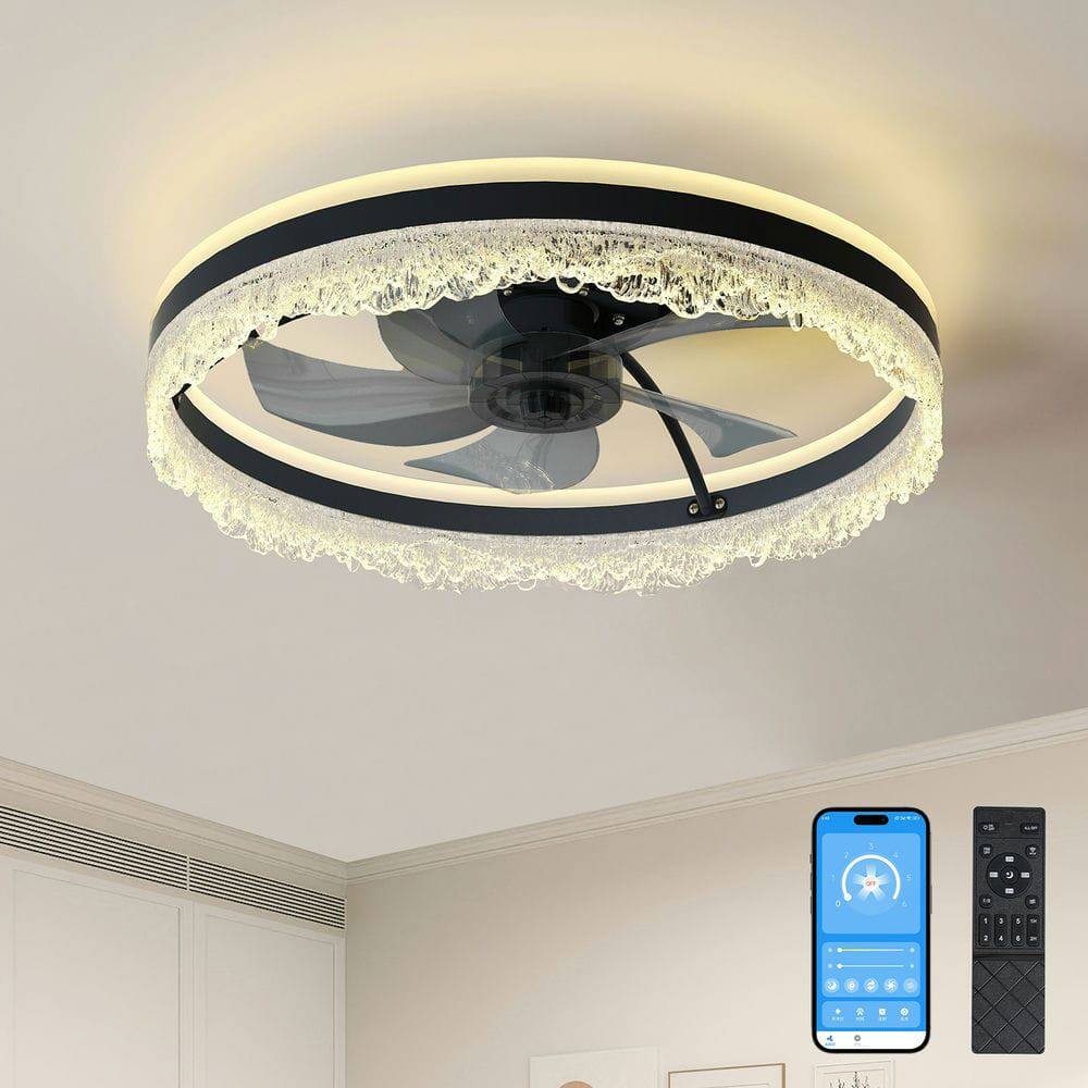 Alt View 5. Kadyn - 20" Smart Silent Ceiling Fan with Light – Crystal Flush Mount LED Fan Lamp with Hidden Blades, Black - Black.