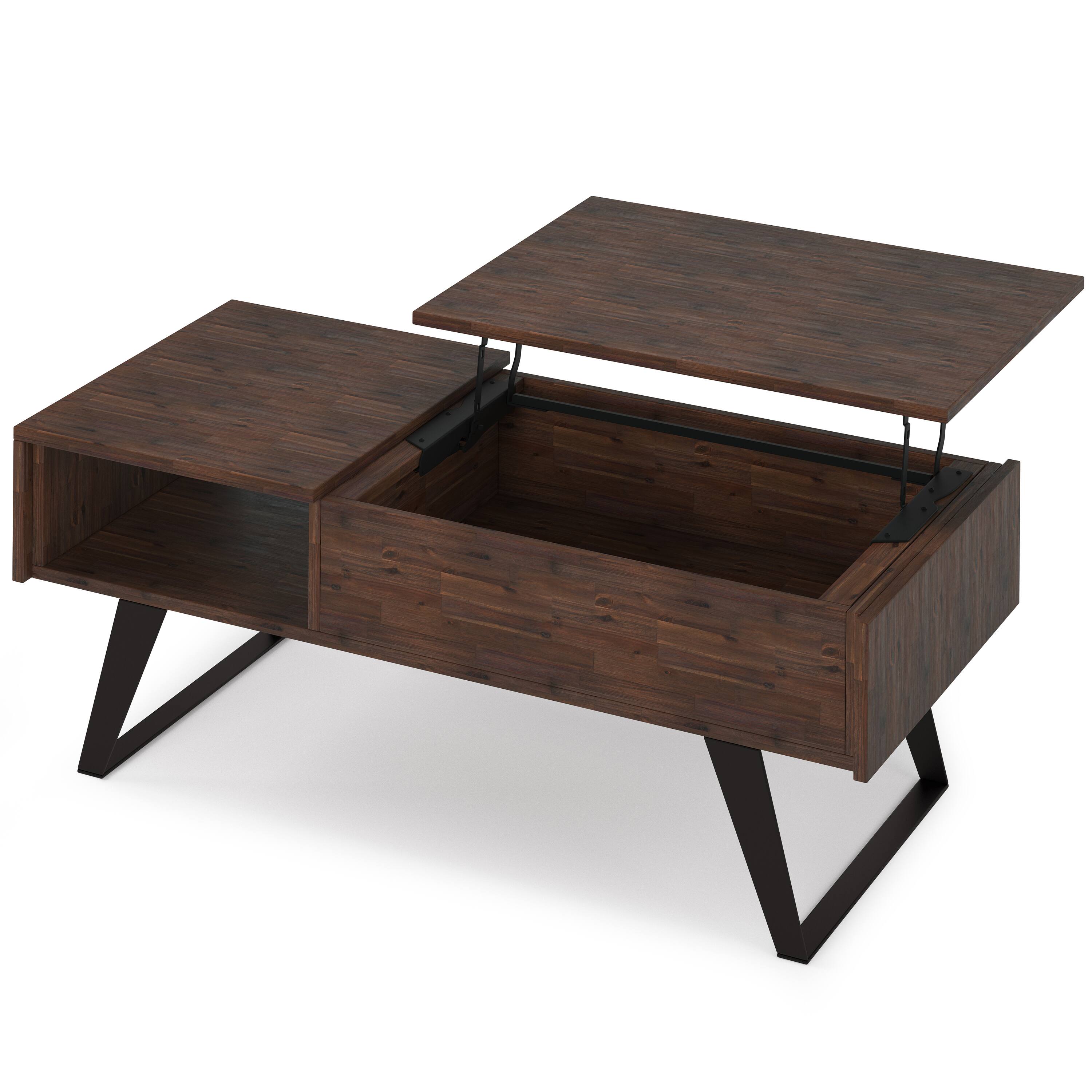 Angle. Simpli Home - Lowry Lift Top Coffee Table - Distressed Charcoal Brown.