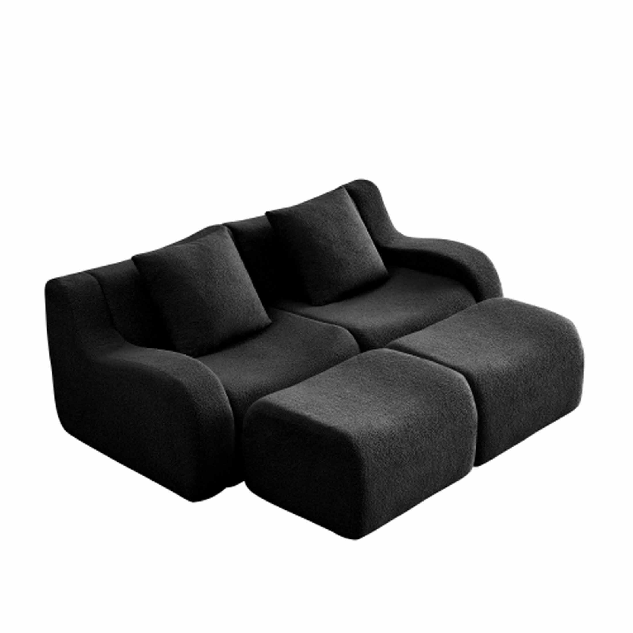 Alt View 1. Aukfa - Modular Teddy Fabric Sofa - 2-Seat Sectional with 2 Ottomans, Soft Boneless Design for Living Room - Black.