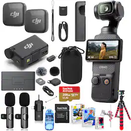 Bundle - DJI - Osmo Pocket 3 Vlog Combo 4K Camera with Mic Mini, 256GB microSD, Wireless Mic & Tripod - Black
