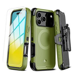 Mybat Pro - Maverick Series MagSafe Case w/ Holster and Tempered Glass for Apple iPhone 17 Pro - Army - Green