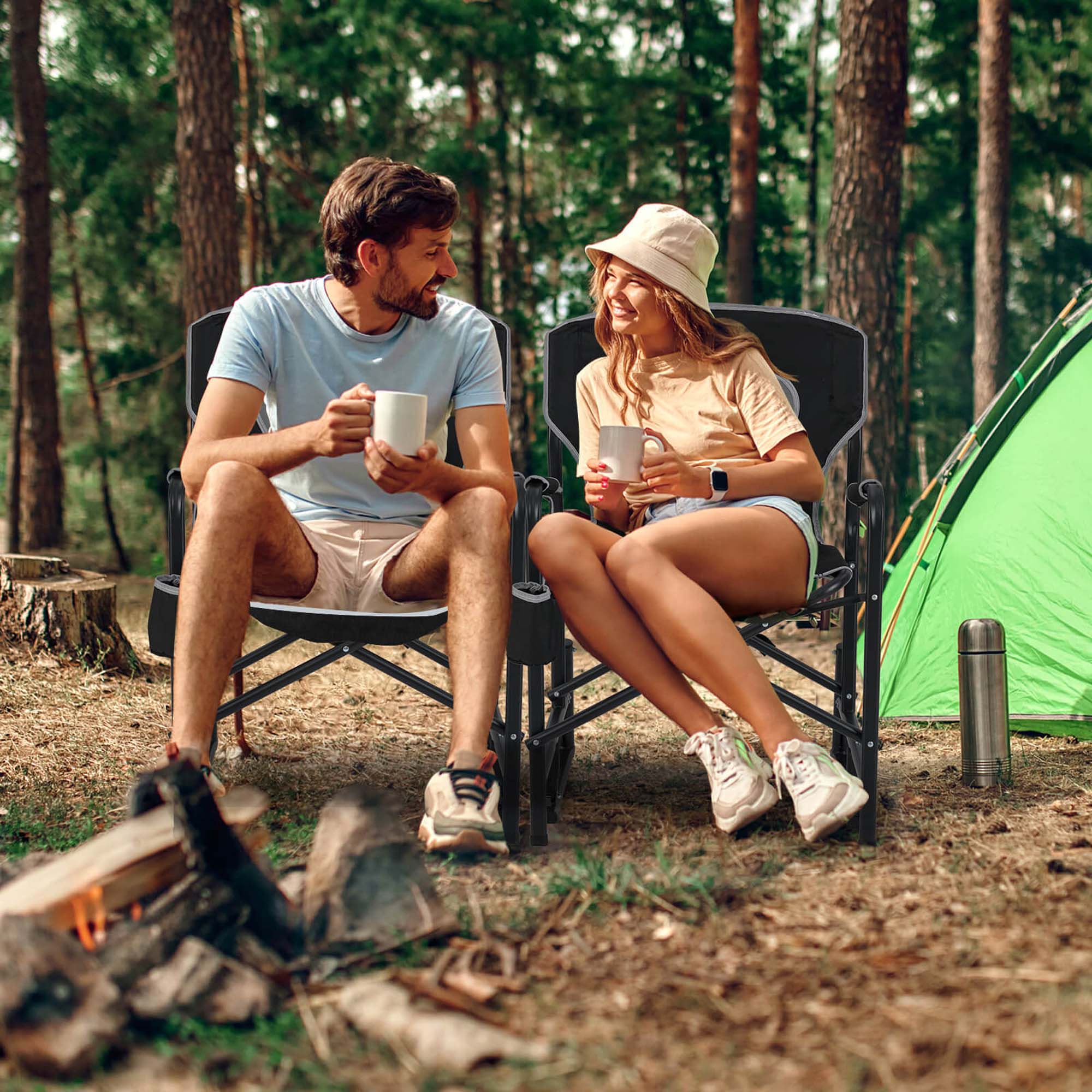 Alt View 1. Costway - Costway Outdoor Rocker Camping Chair for Adults with Dual Springs Padded Back - Black.