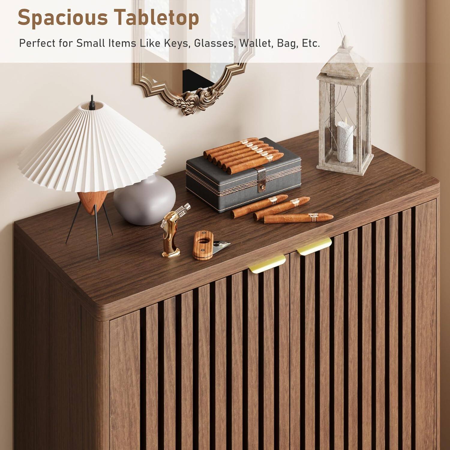 Alt View 1. Qeetex - 6-Tier Shoe Cabinet with Doors, Modern Farmhouse Entryway Hallway Furniture, Hidden Storage Cabine,Dark Walnut - Brown.