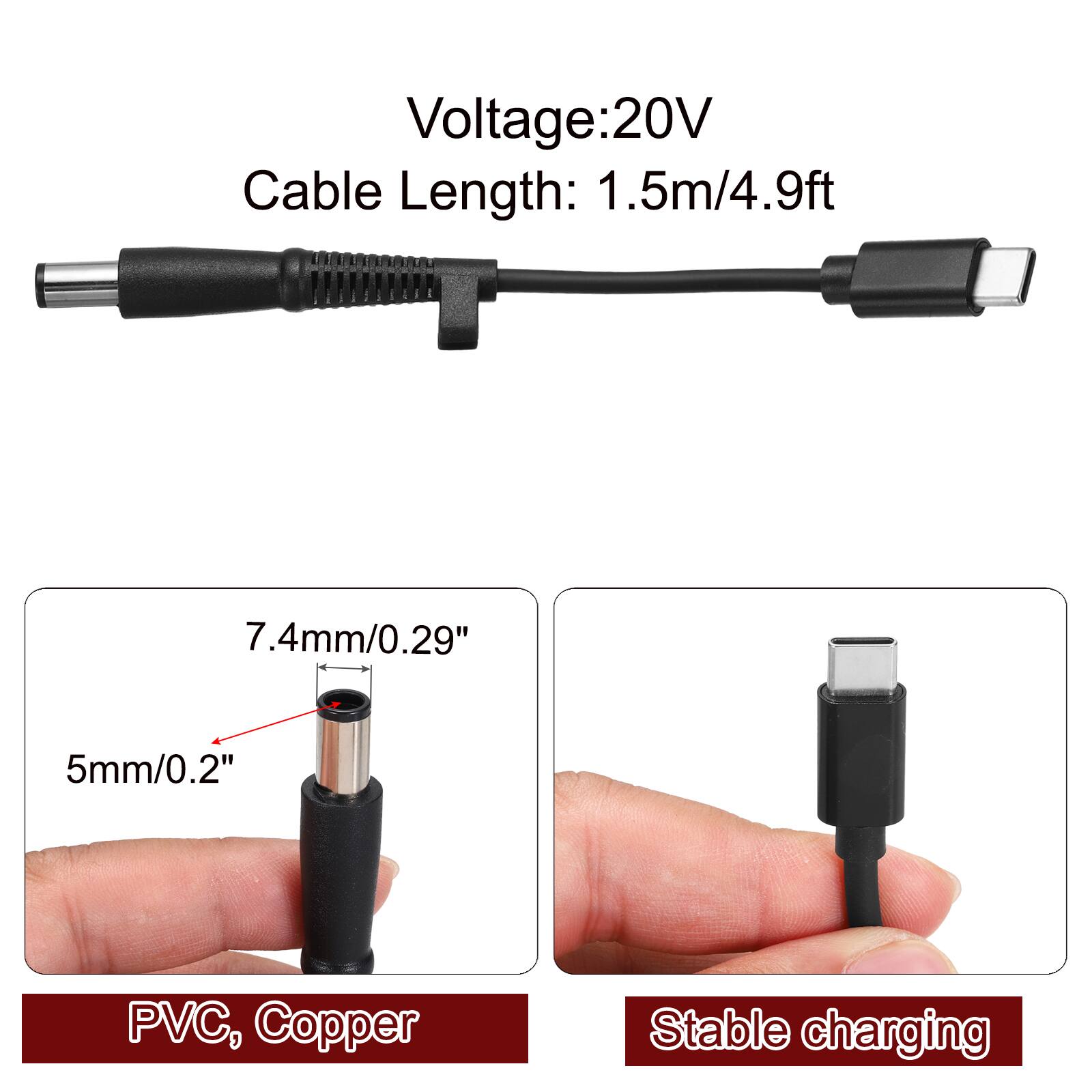 Voltage: 20V  
Cable Length: 1.5m/4.9ft  

7.4mm/0.29"  
5mm/0.2"  

PVC, Copper  
Stable charging