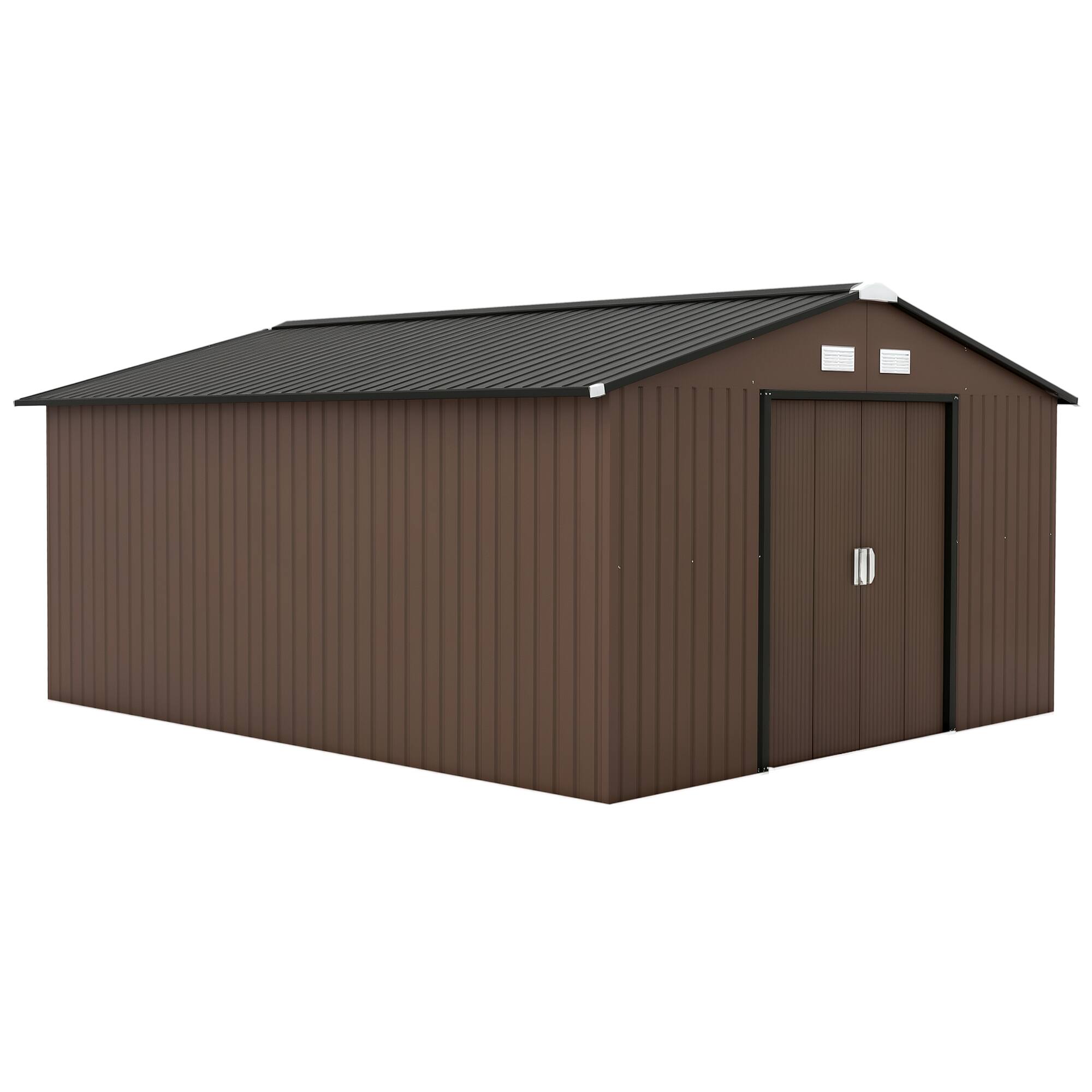 Outsunny - 11' x 13' Outdoor Storage Shed, Garden Tool Metal Shed with Foundation Kit, Double Lockable Door