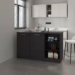 Loheer - Wengue Kitchen Island Large Rectangular Kitchen Island with 2 Doors and 6 Shelves - Wenge