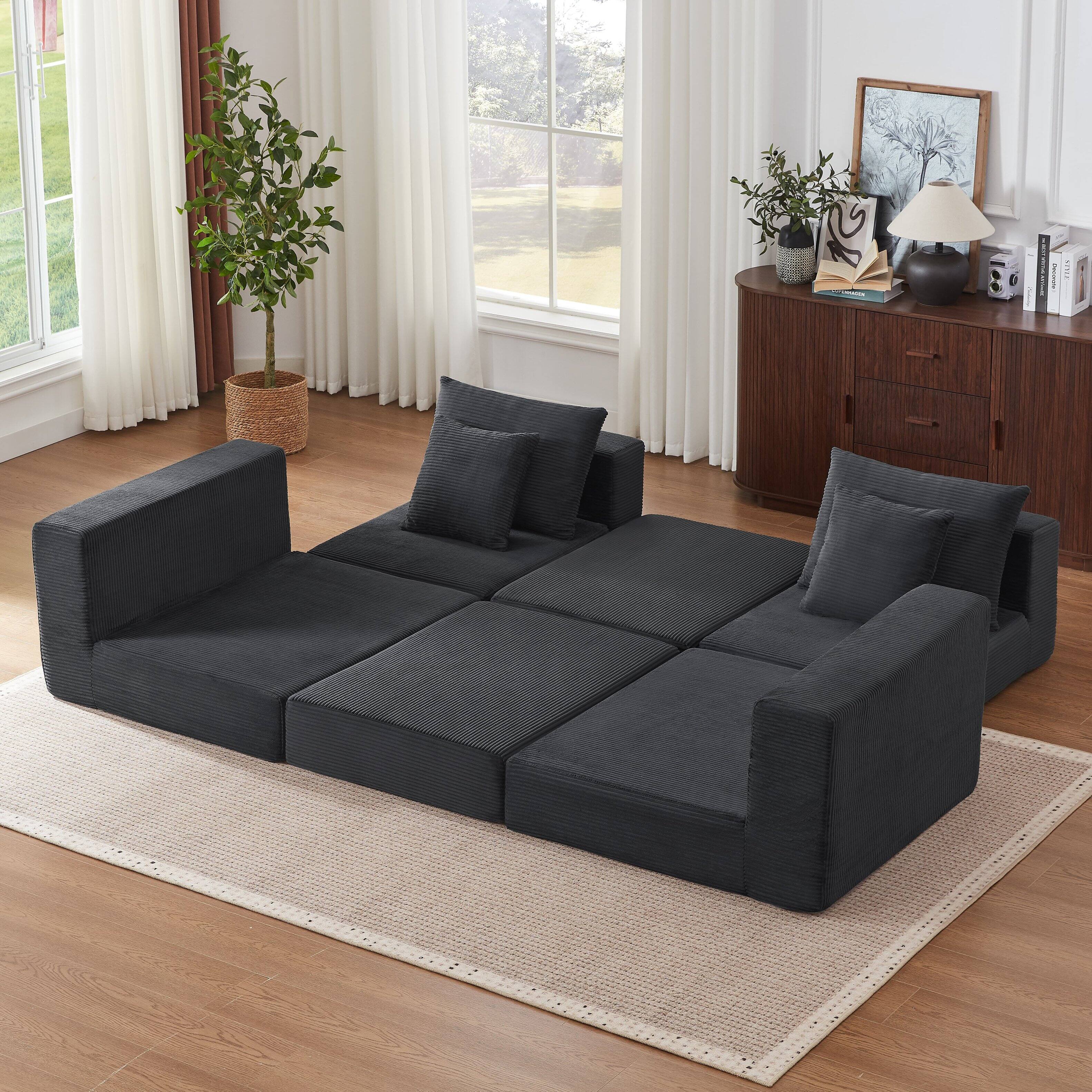 Alt View 2. Anysun - Anysun Modular Boneless Sectional Loveaeat Cloud Sofa with Non Slip Base, No Assembly - Dark Gray.