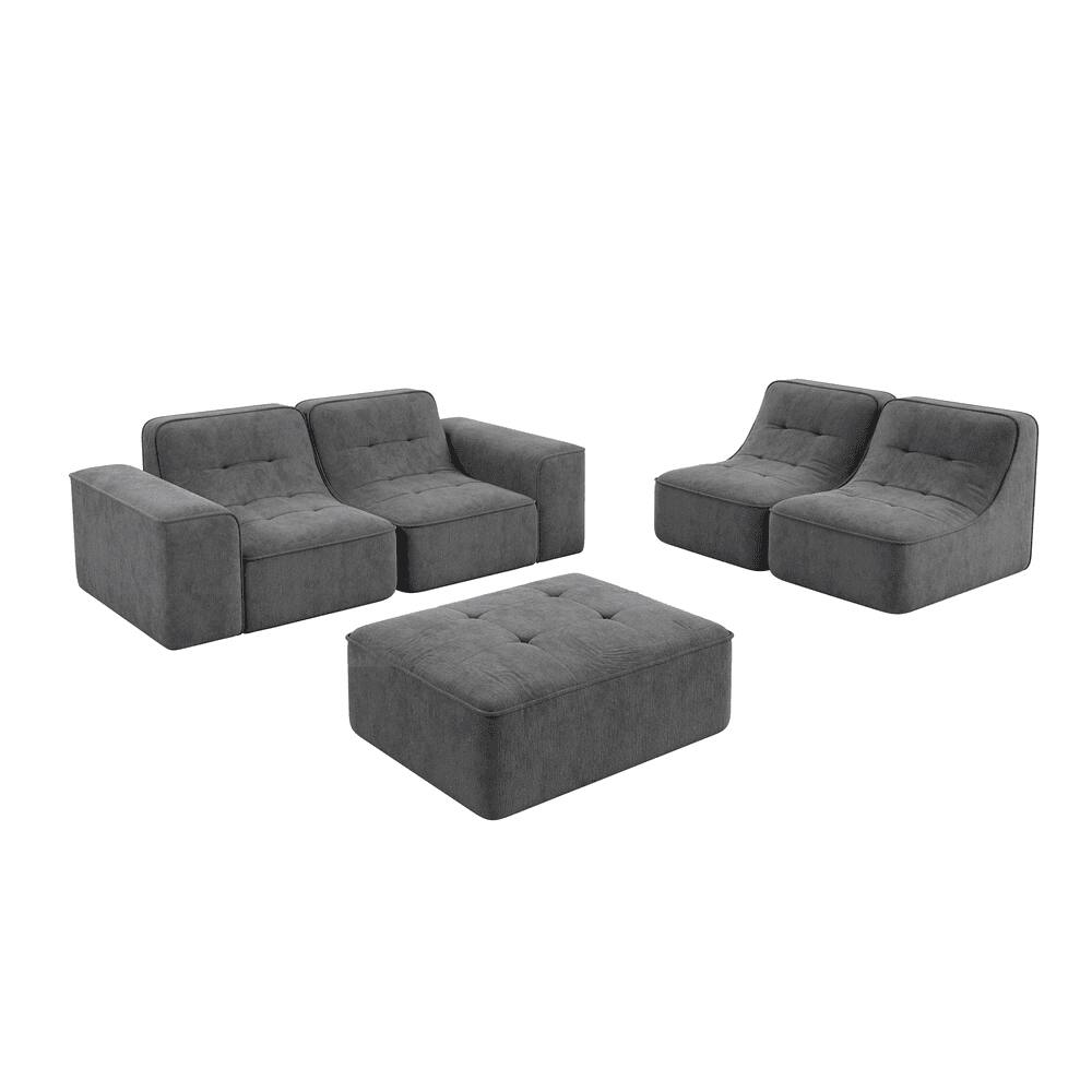 Alt View 1. Kadyn - 104" Left Chaise Modular Sectional, Plush Corduroy Cloud Couch with Deep Seating, No Assembly, Black - Gray.