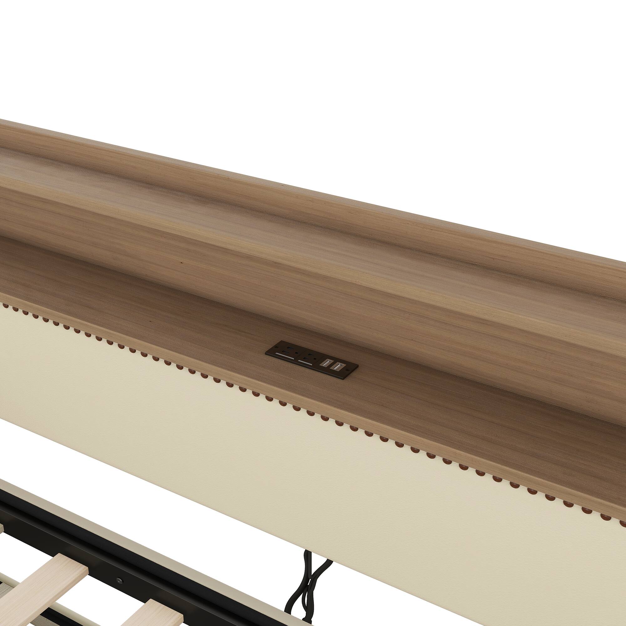 Alt View 6. PexFix - Twin Daybed with Trundle, LED Lights & Charging Station, Upholstered Bed for Guest Room - Beige.