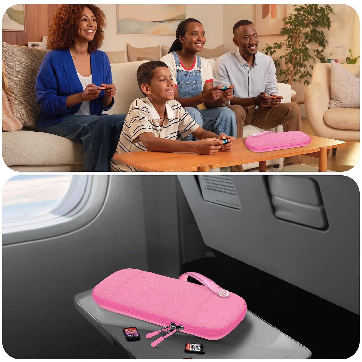 Alt View 5. Fintie - Ultra Slim Carrying Case for Nintendo Switch 2 (2025) Anti-Crush Joy-Con Protection, 10 Game Card Slots Storage Bag - Pink.