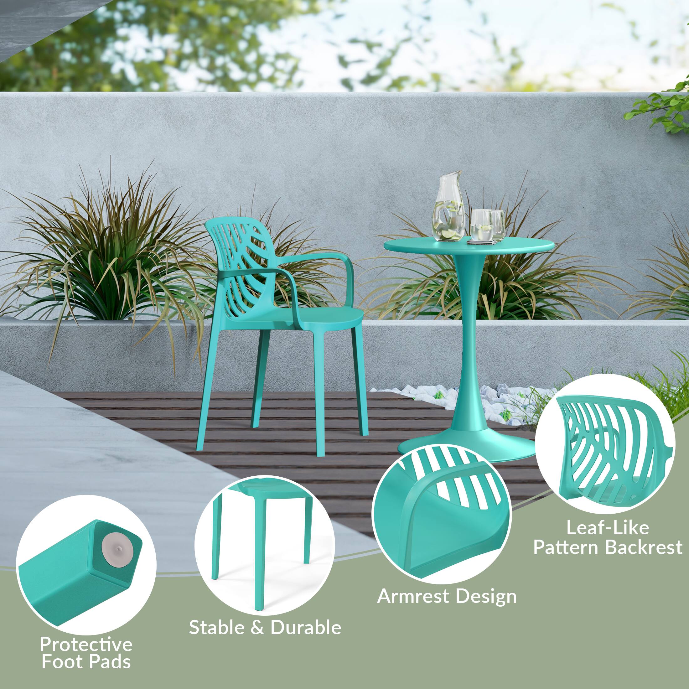 Leaf-Like Pattern Backrest  
Protective Foot Pads  
Armrest Design  
Stable & Durable