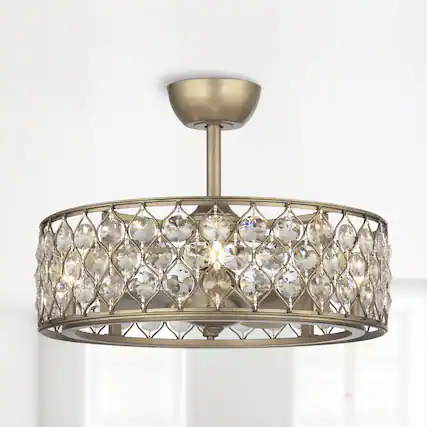 Front. Parrot Uncle - 25" Modern Crystal Chandelier Ceiling Fan with Remote Control and Light Kits - Gold.