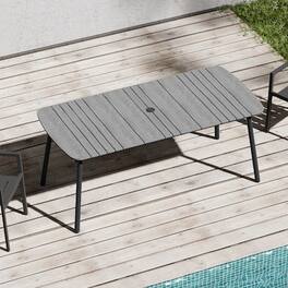 Crestlive Products - Large Aluminum Frame Rectangle Outdoor Dining Table 33.1inWx70.9inL Umbrella Hole - Gray