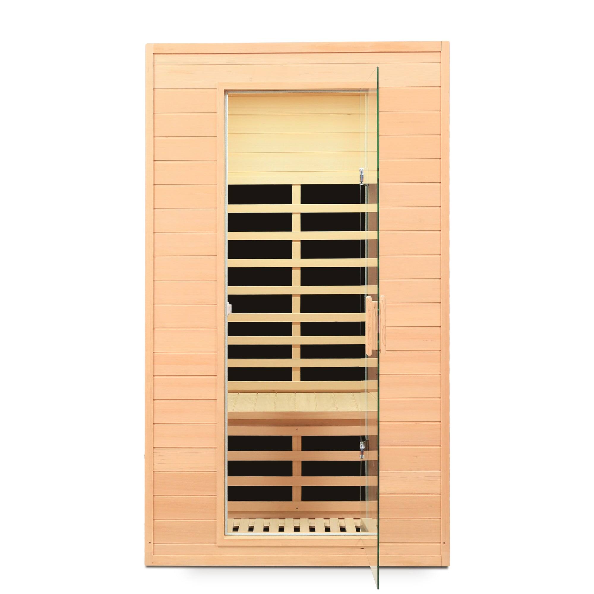 Alt View 5. Boyel Living - Hemlock Two-Person Far Infrared Indoor Sauna with Bluetooth and LED Lights - Natural Wood.