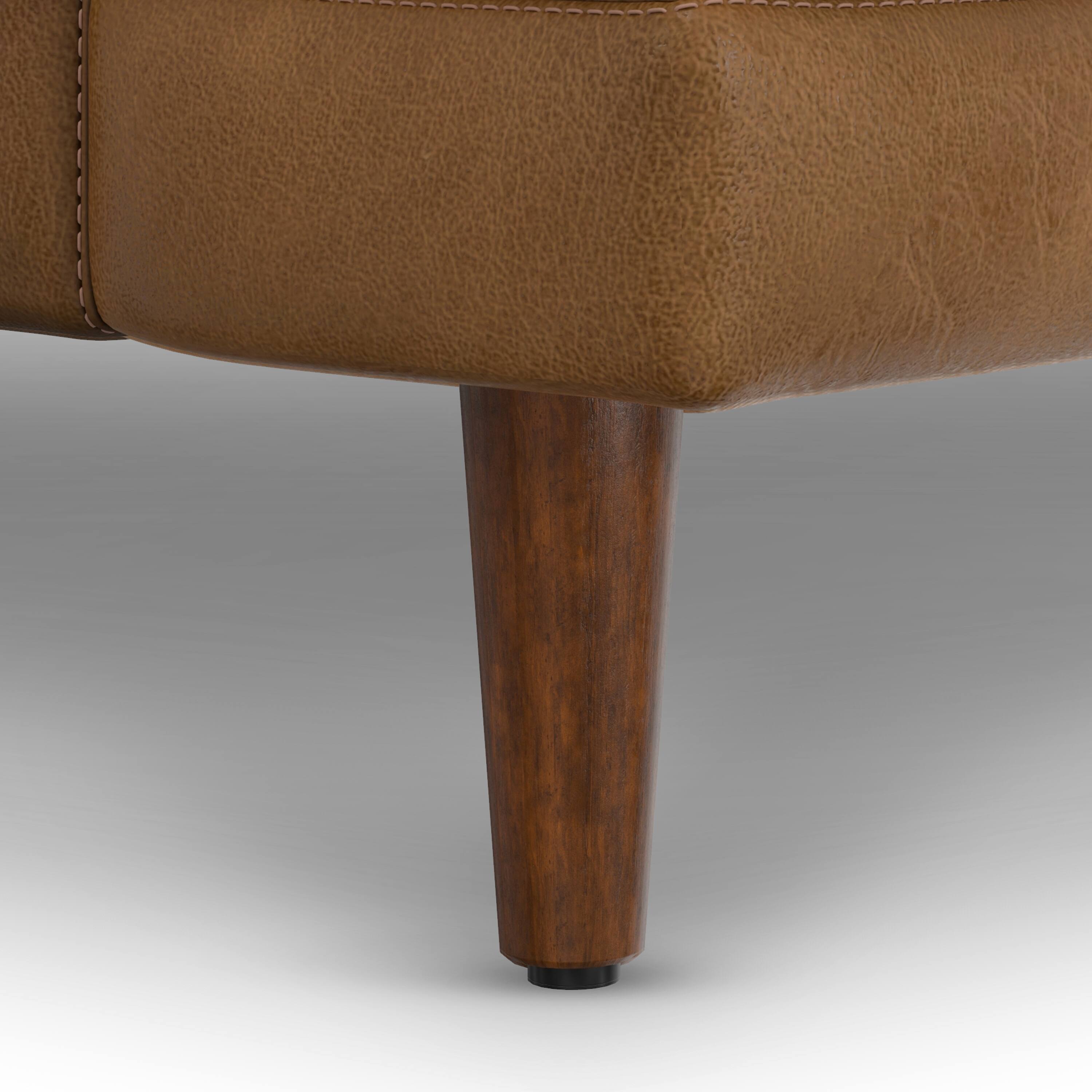 Alt View 7. Simpli Home - Livingston 90 inch Wide Mid-Century Modern Sofa in Caramel Brown Top Grain Genuine Leather - Caramel Brown.