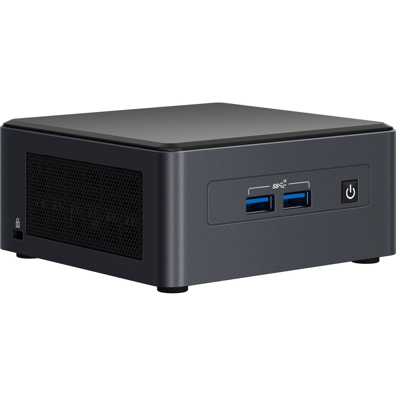Front. Intel - NUC 11 Pro NUC11TNHI30 NUC 11 Pro NUC11TNHI30 Mini Desktop (i3-1115G4, 32GB, 1TB SSD, Win 11 Home) - Black.