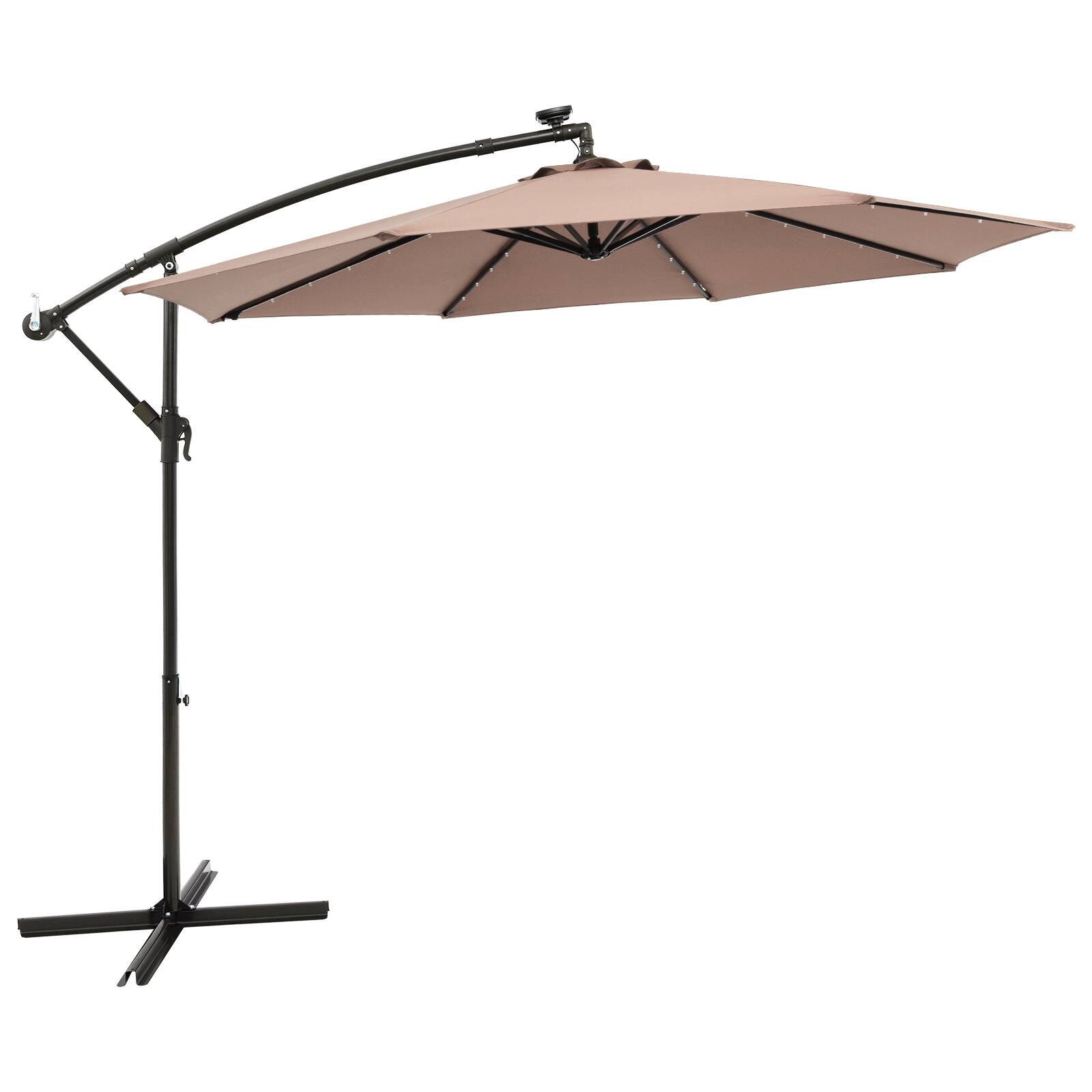 Alt View 1. Costway - 10 Ft Patio Solar LED Offset Umbrella 40 Lights Crank Cross Base - Tan.