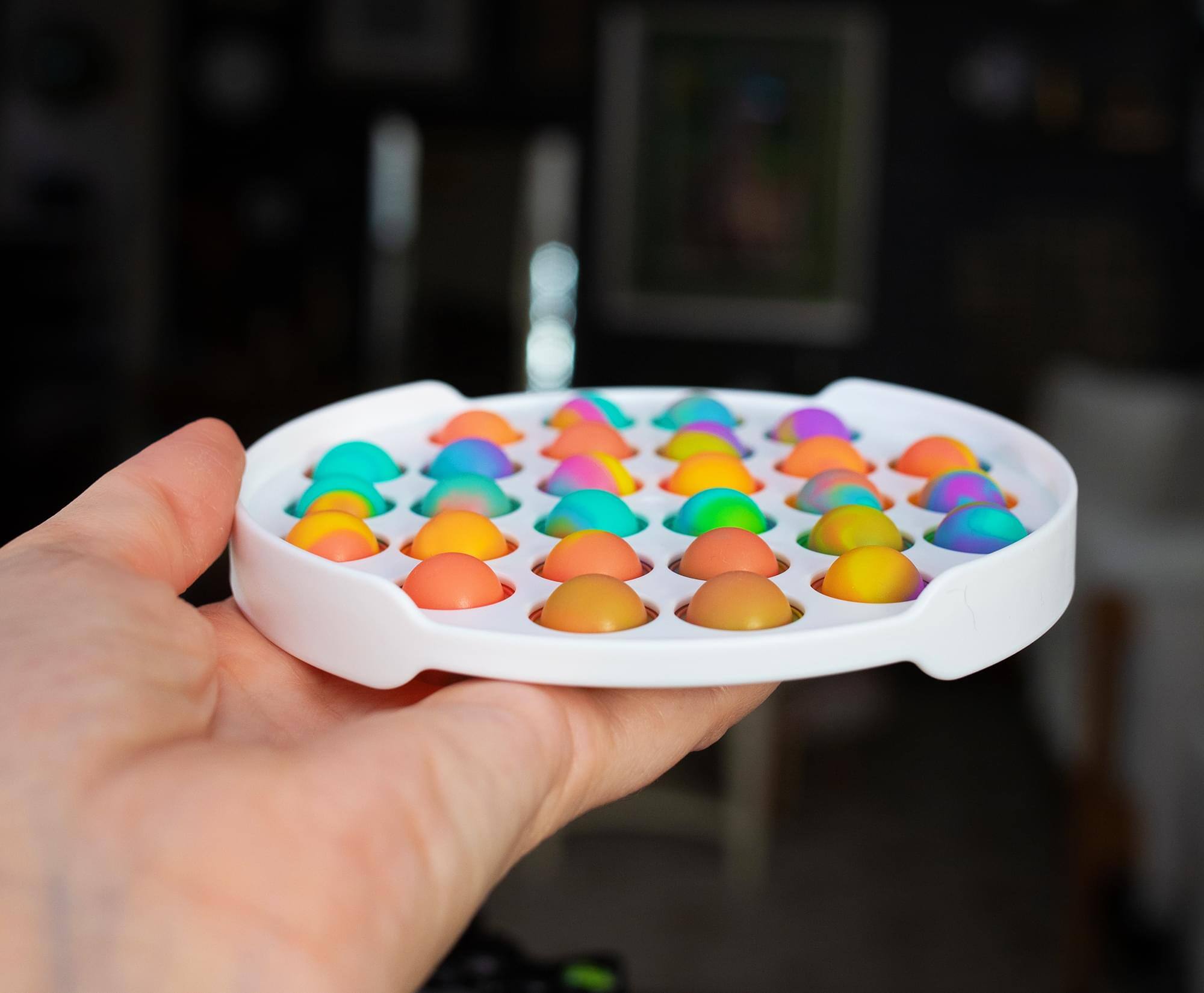 Alt View 2. Toynk - Pop Fidget Toy White Round 28-Button Silicone Bubble Popping Game - White.