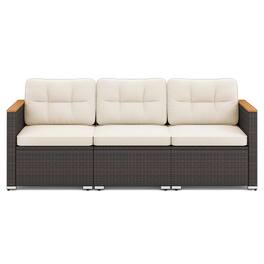 Gymax - 3-Seat Patio Couch Sofa PE Rattan Wicker Loveseat Furniture Set Outdoor - Off White