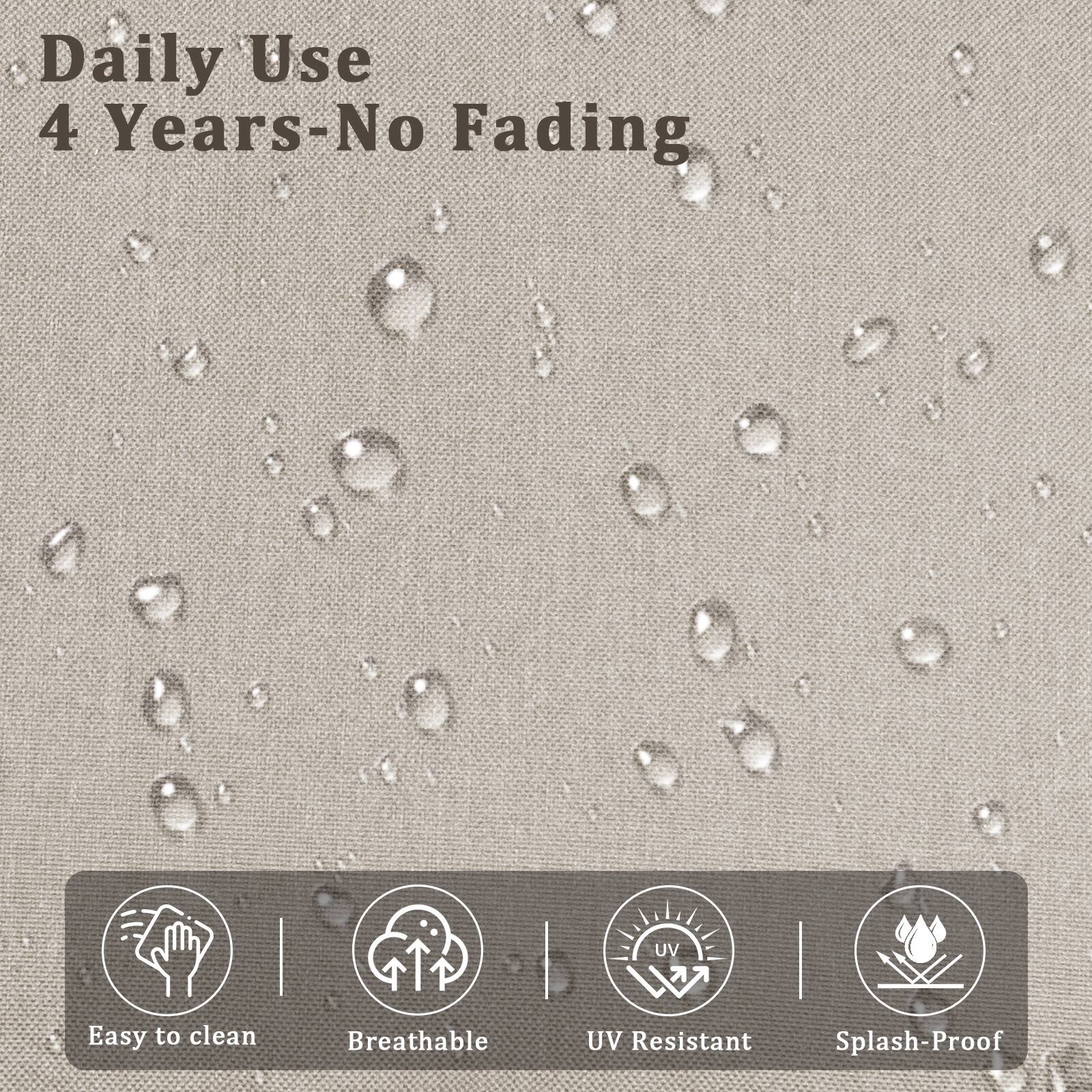 Daily Use  
4 Years-No Fading  

- Easy to clean  
- Breathable  
- UV Resistant  
- Splash-Proof