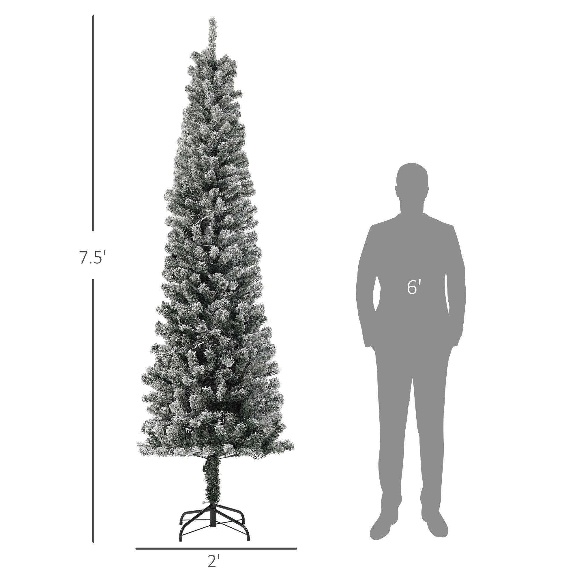 Left. BreeBe - 7.5 ft Pre-Lit Pencil Christmas Tree - Green.