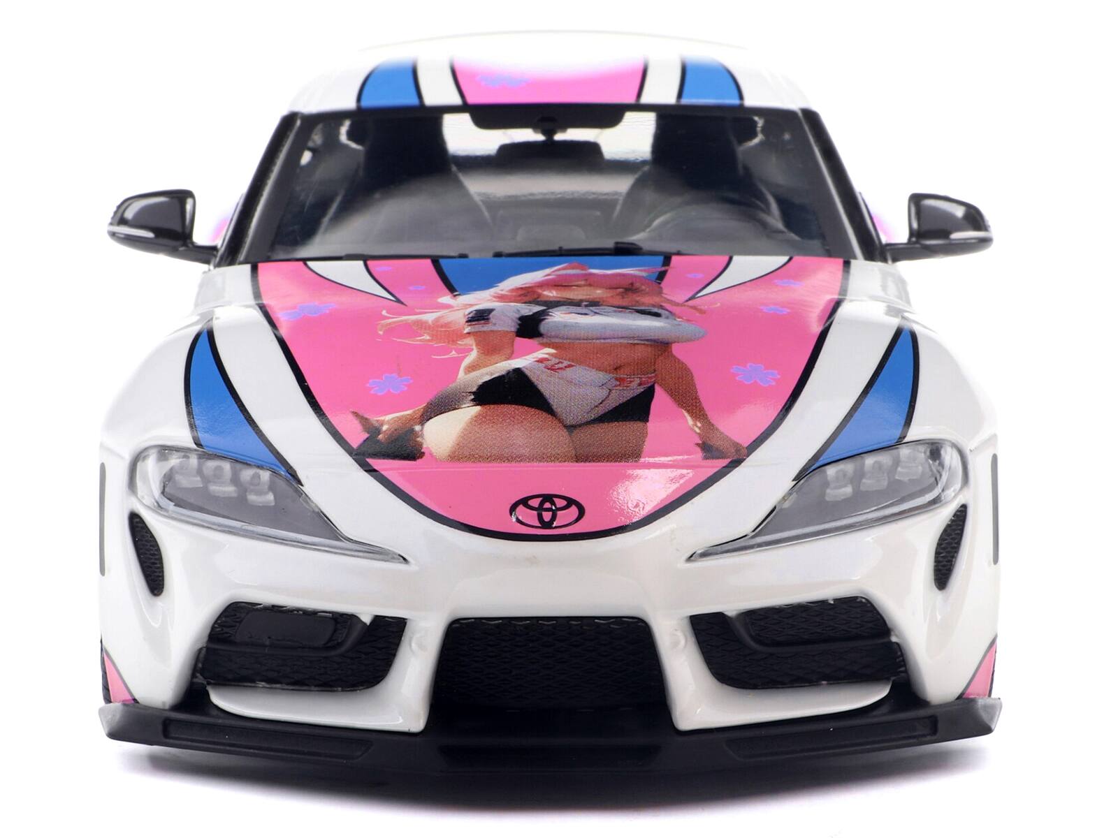 Alt View 6. Solido - 2024 Toyota GR Supra "Itasha" White with Graphics "StreetFighters" 1/18 Diecast Model Car by Solido.