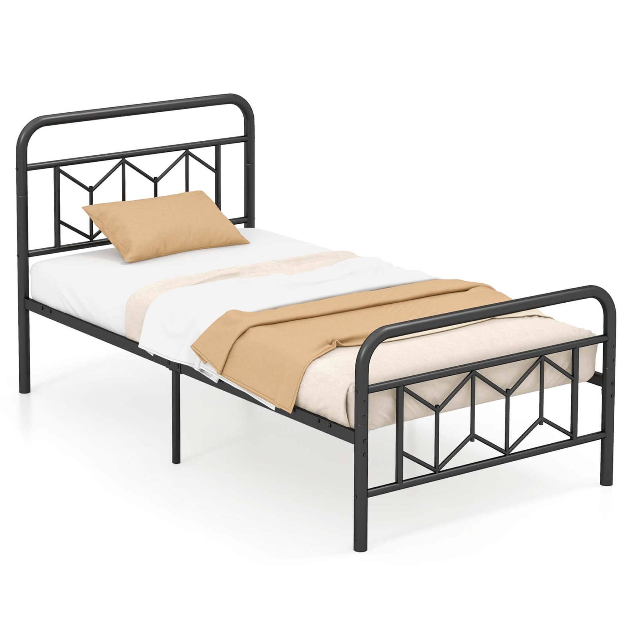 Angle. Costway - Twin Size Bed Frame Mattress Foundation with Headboard 12.5" Under-bed Storage - Black.