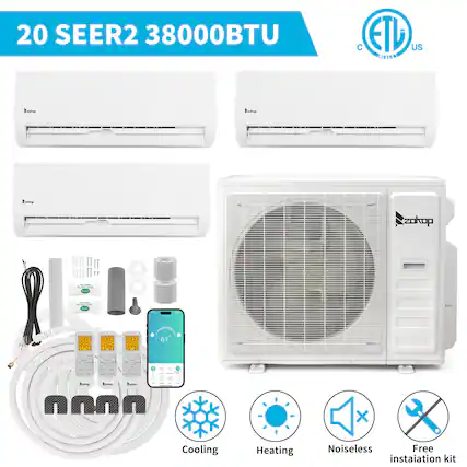 20 SEER2 38000BTU
C ETL US LISTED
Cooling
Heating
Noiseless
Free installation kit