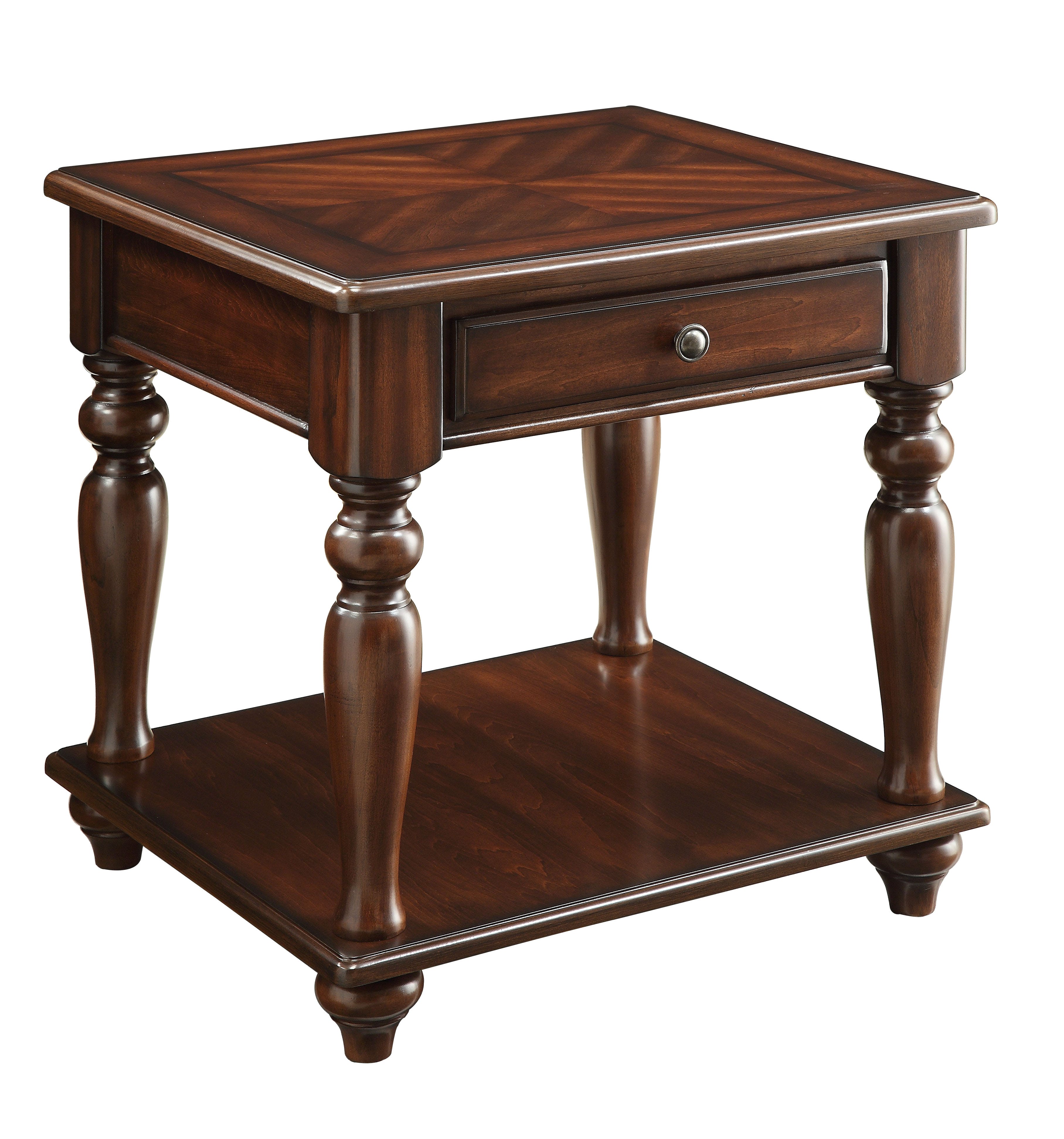 Front. Manhattan Lane - Wooden End Table with 1 Drawer and 1 Bottom Shelf - Brown.
