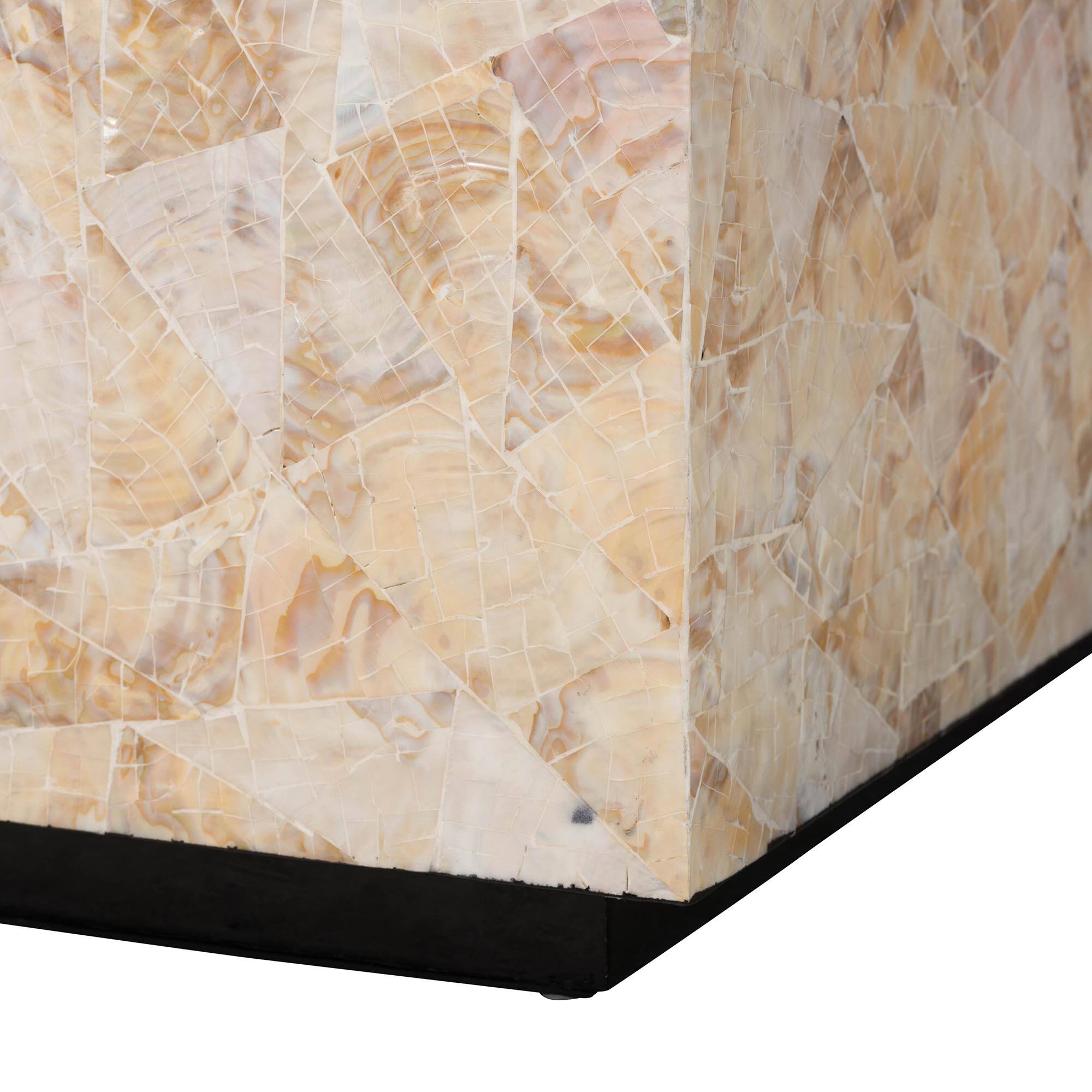 bali & pari Fraley Capiz Shell Coffee Table with Plinth Base Beige ...