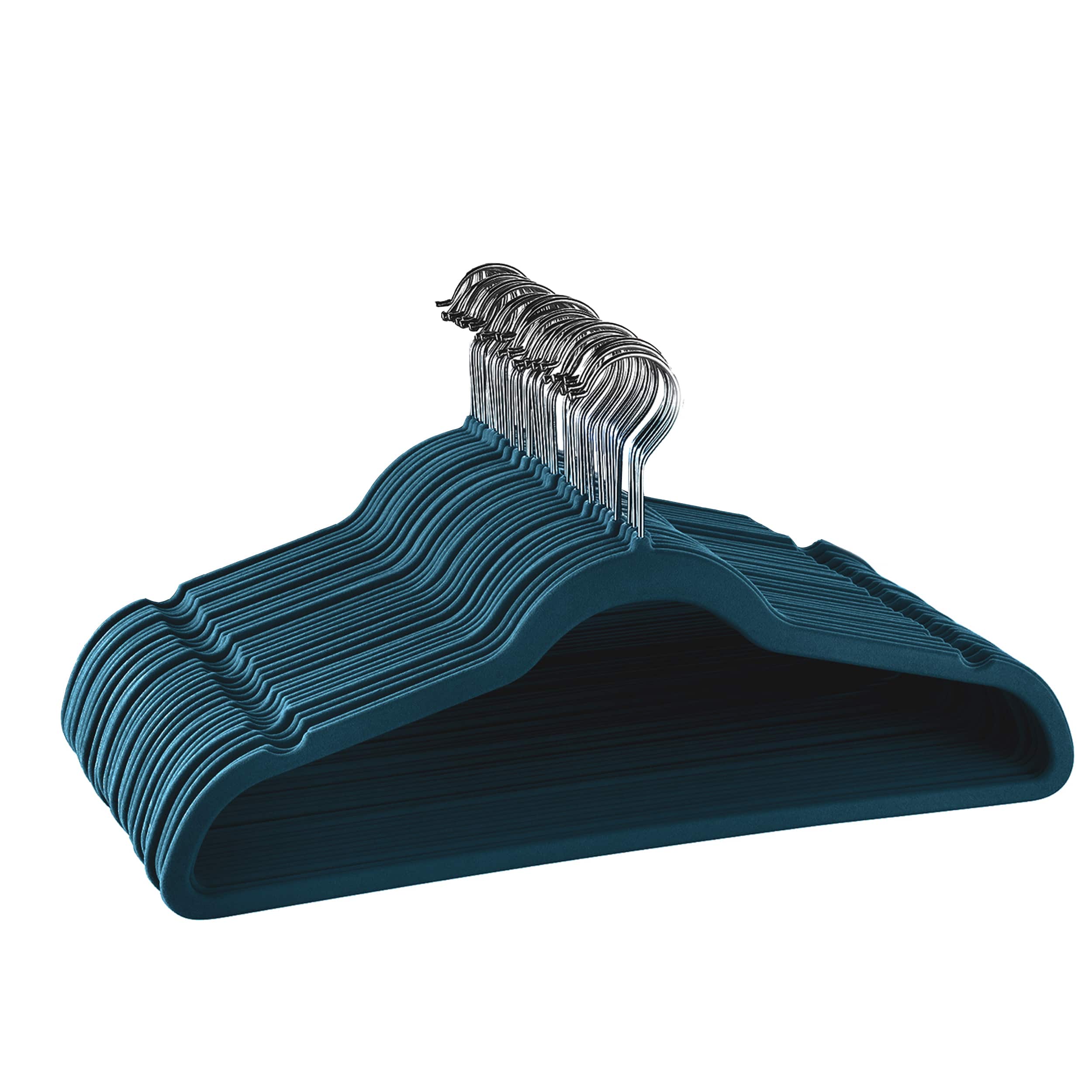Elama - Home 30 Piece Velvet Slim Profile Heavy Duty Felt Hangers with Stainless Steel Swivel Hooks - Blue