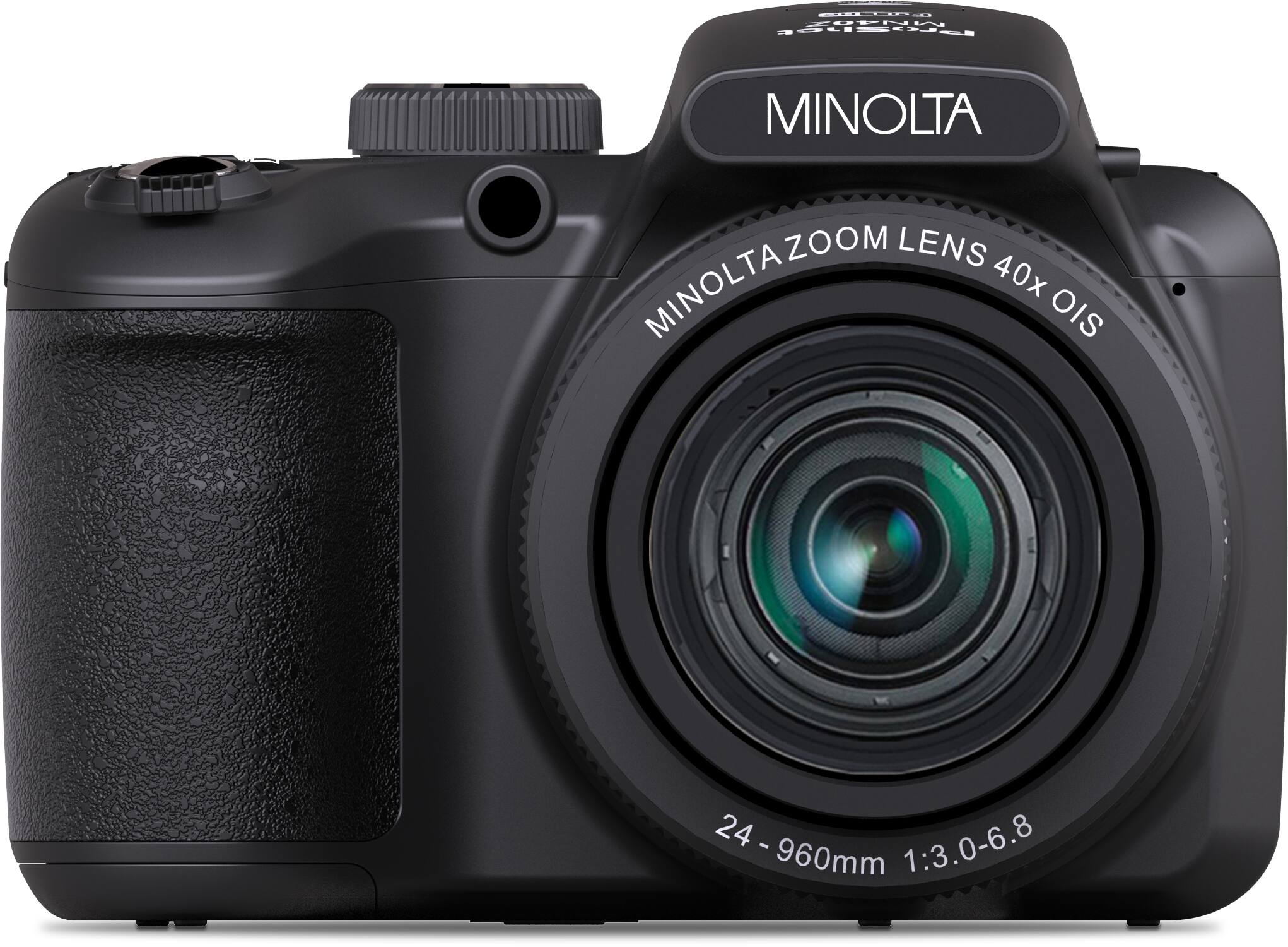 The text on the image reads: "ALUUS KGENI roslet LE MINOLTA LENS MINOLTAZOOM 40x OIS 24 - 1:3.0-6.8 960mm."