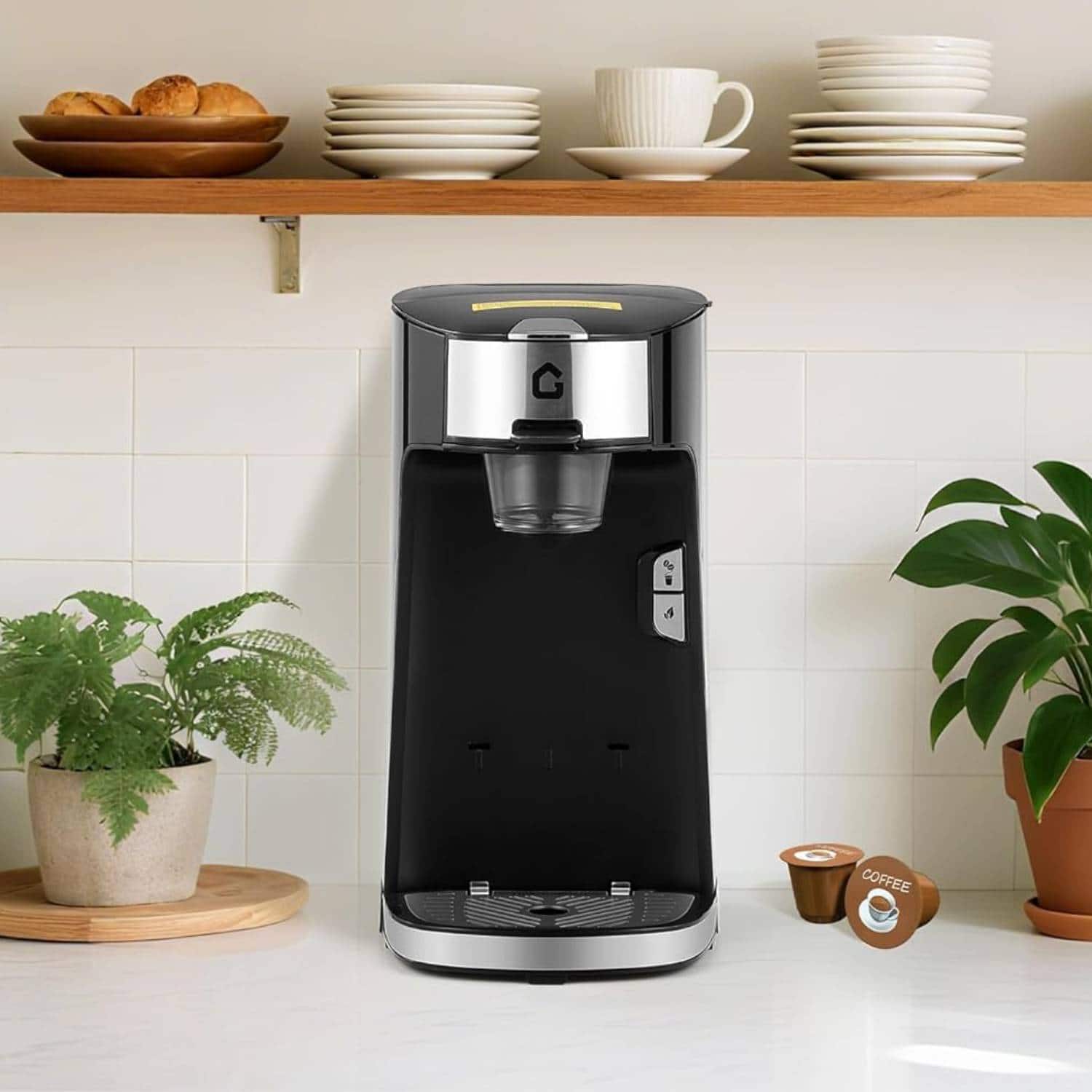 Acekool - Single Serve Coffee Maker, Small K Pod Coffee Machine for Capsule, Ground & Tea Bag - Black