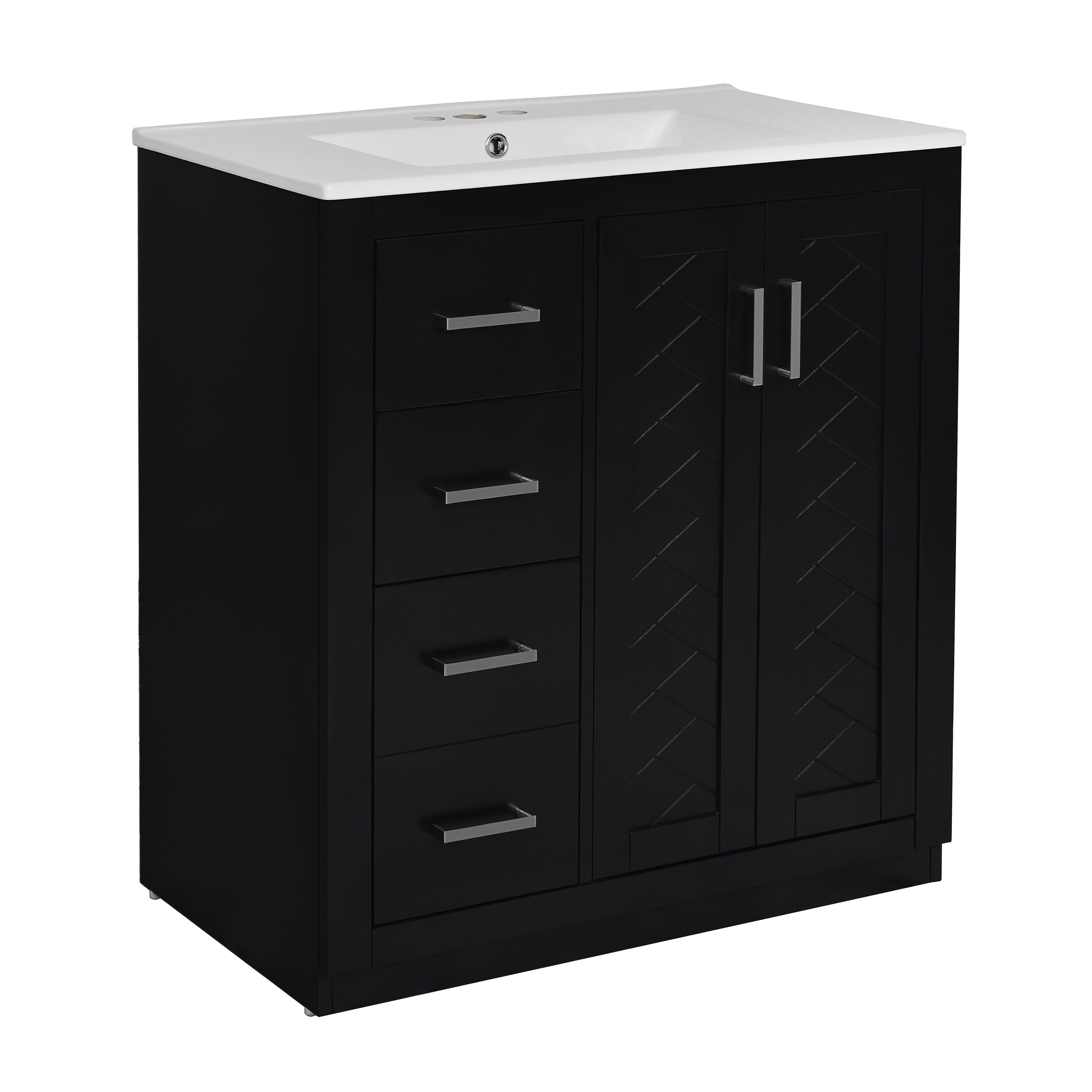 Alt View 9. Boyel Living - 30 Inch Bathroom Vanity Black with Ceramic Sink Solid Wood Frame 3 Drawers 1 Cabinet - Black.