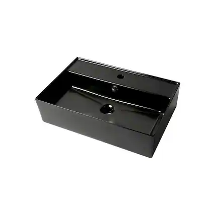 Front. Alfi - Black Matte 24" Modern Rectangular Above Mount Ceramic Sink with Faucet Hole - Black.