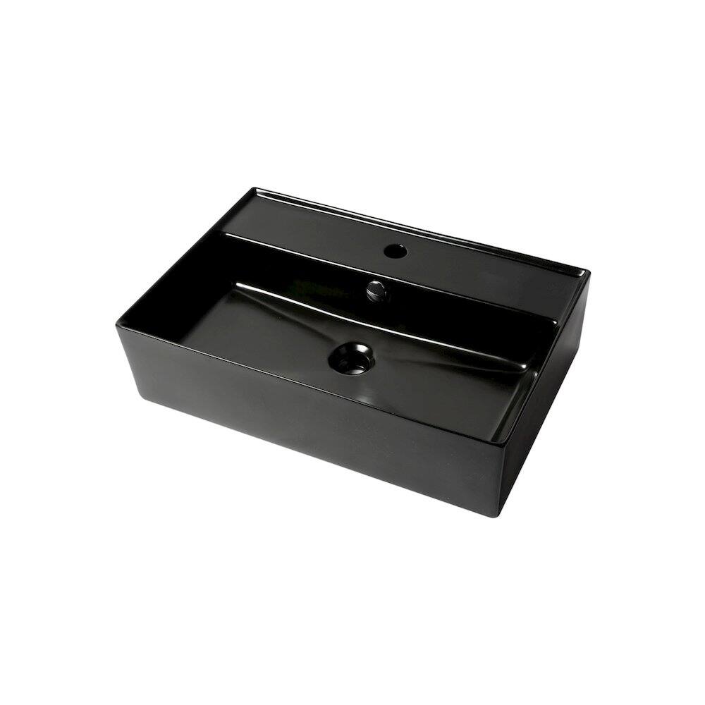 Front. Alfi - Black Matte 24" Modern Rectangular Above Mount Ceramic Sink with Faucet Hole - Black.