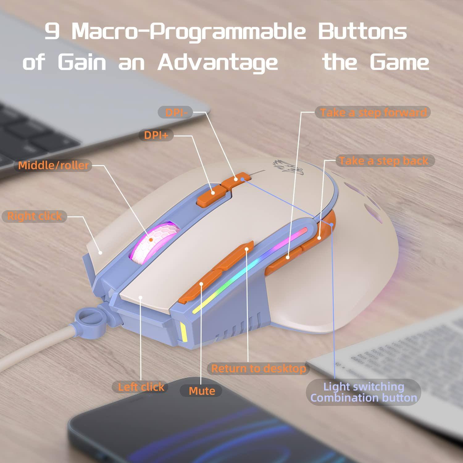 9 Macro-Programmable Buttons of Gain an Advantage the Game

- DPI-
- DPI+
- Middle/roller
- Right click
- Left click
- Return to desktop
- Mute
- Light switching
- Combination button
- Take a step forward
- Take a step back