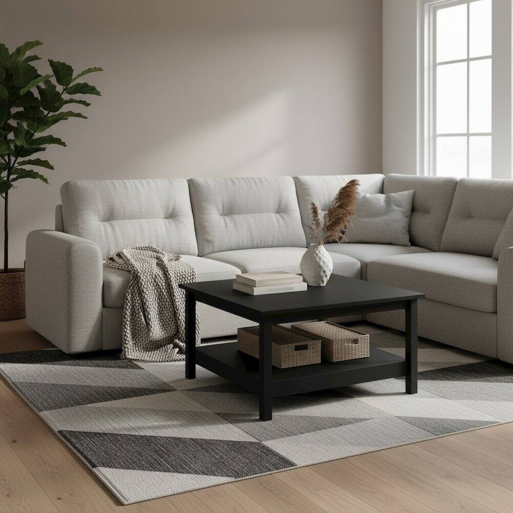 Angle. FurniFact - Modern Matte Coffee Table with Open Shelf for Living Room - Black.