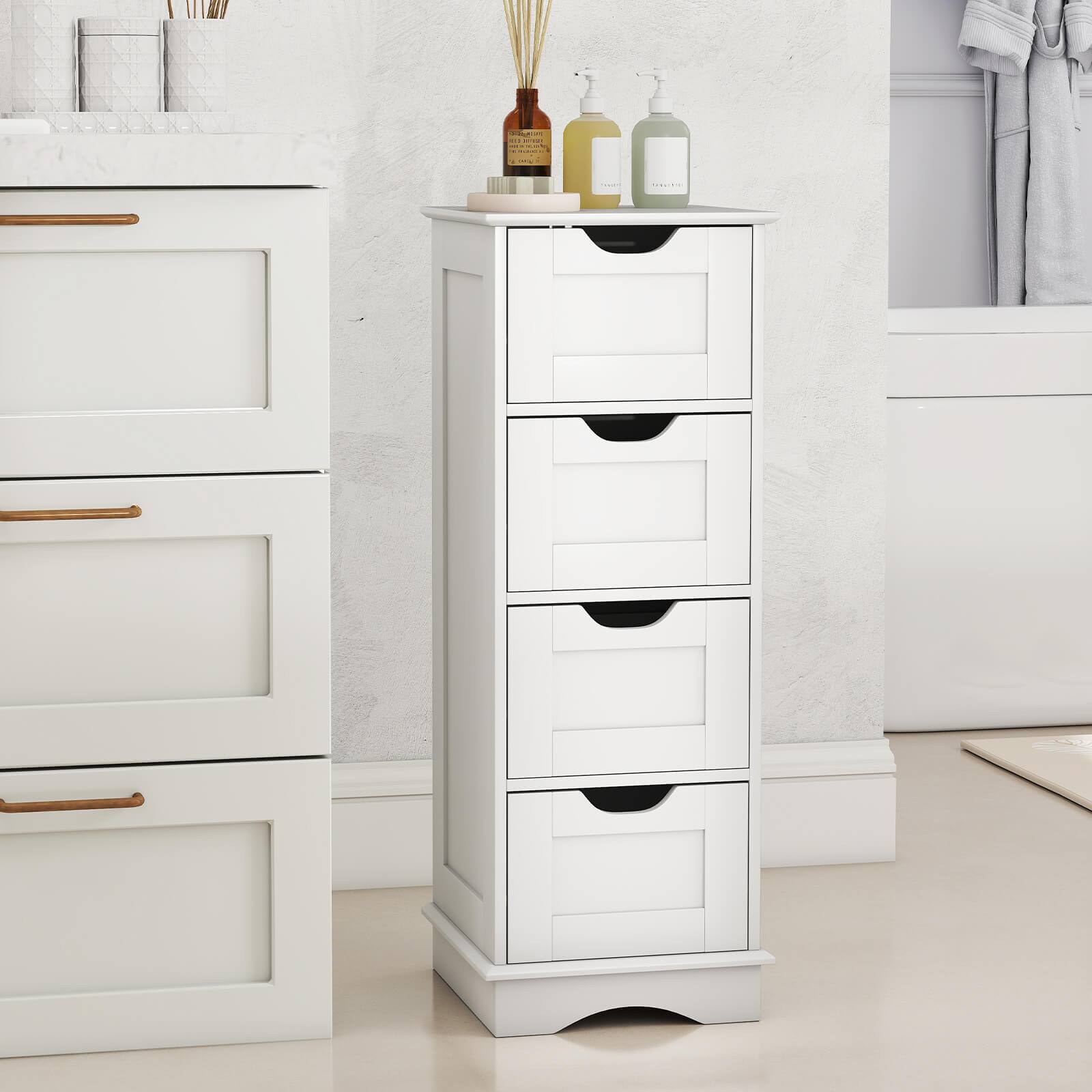Alt View 1. Costway - Costway Bathroom Storage Cabinet with 4 Drawers Cut-out Handles Anti-toppling Device - White.